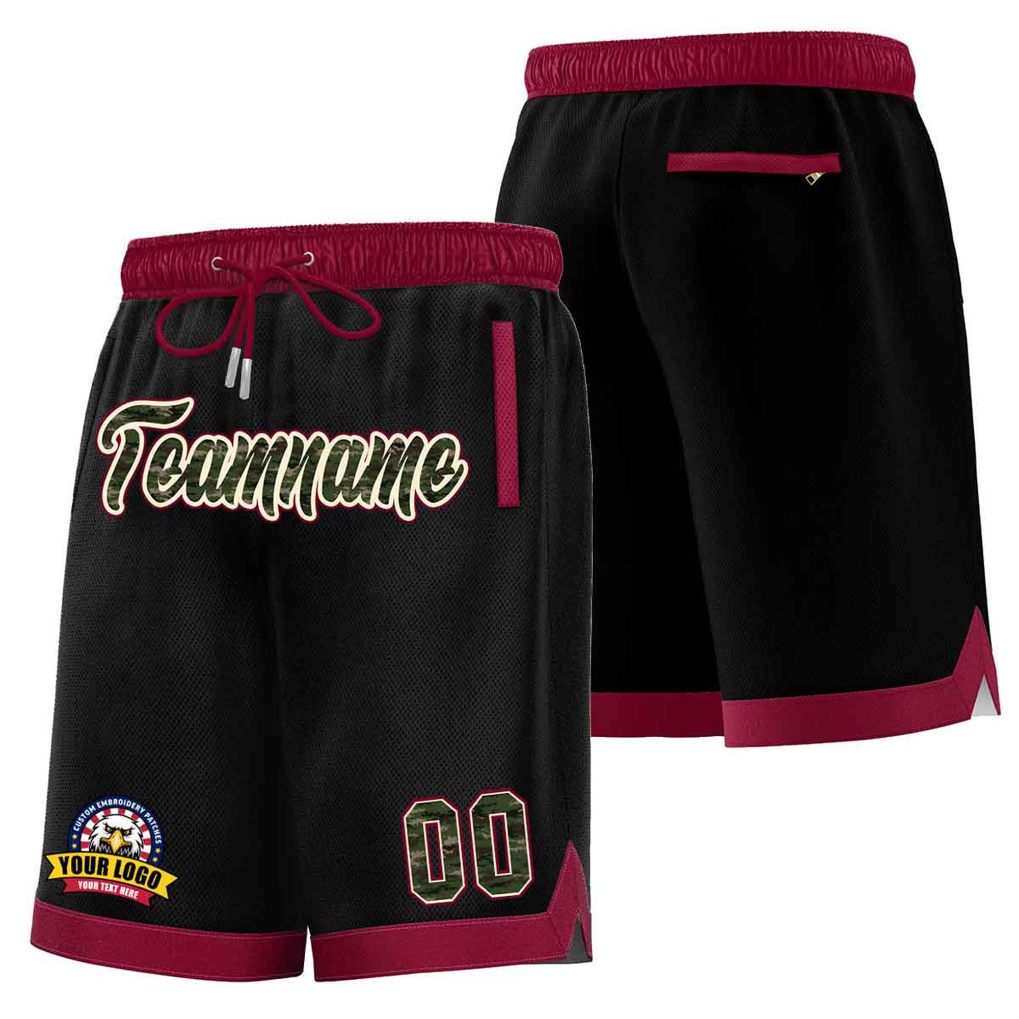 Custom Black Maroon Personalized Basketball Shorts