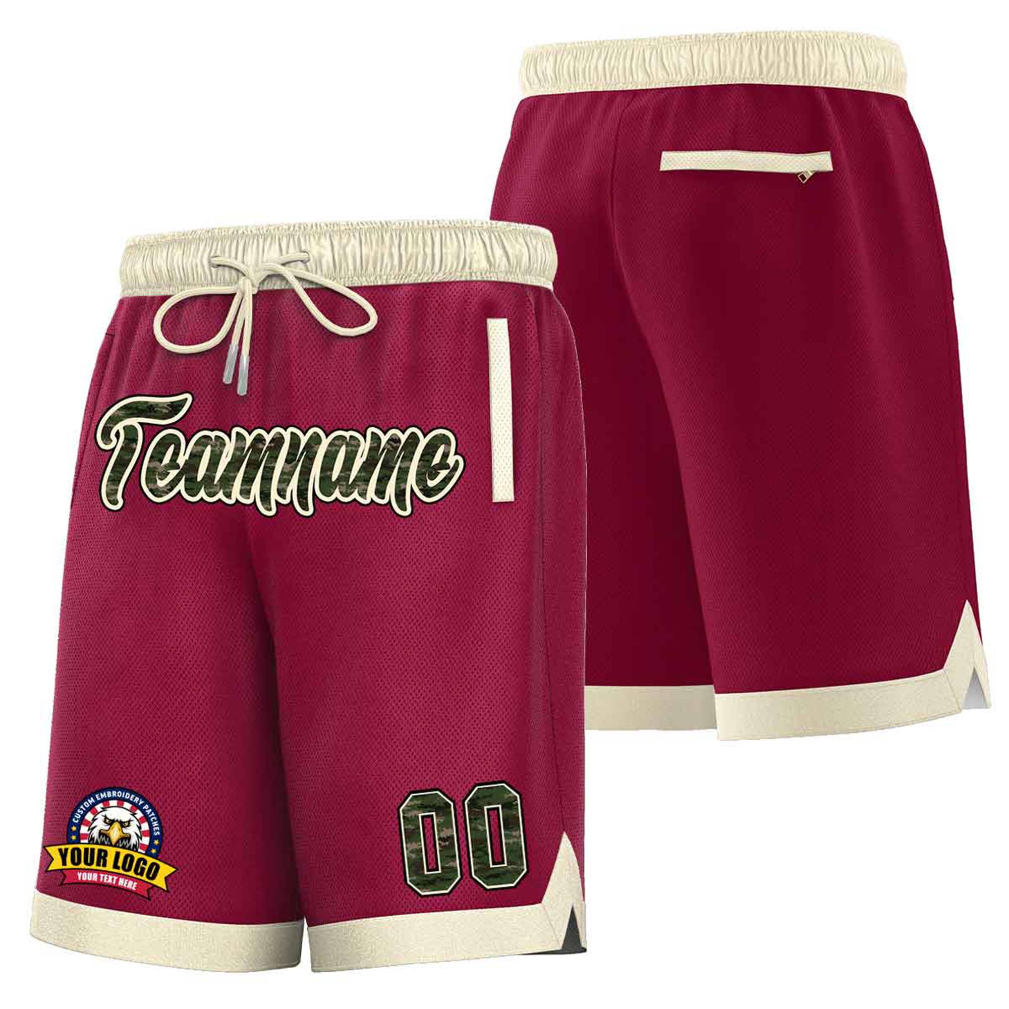 Custom Maroon Cream Personalized Basketball Shorts