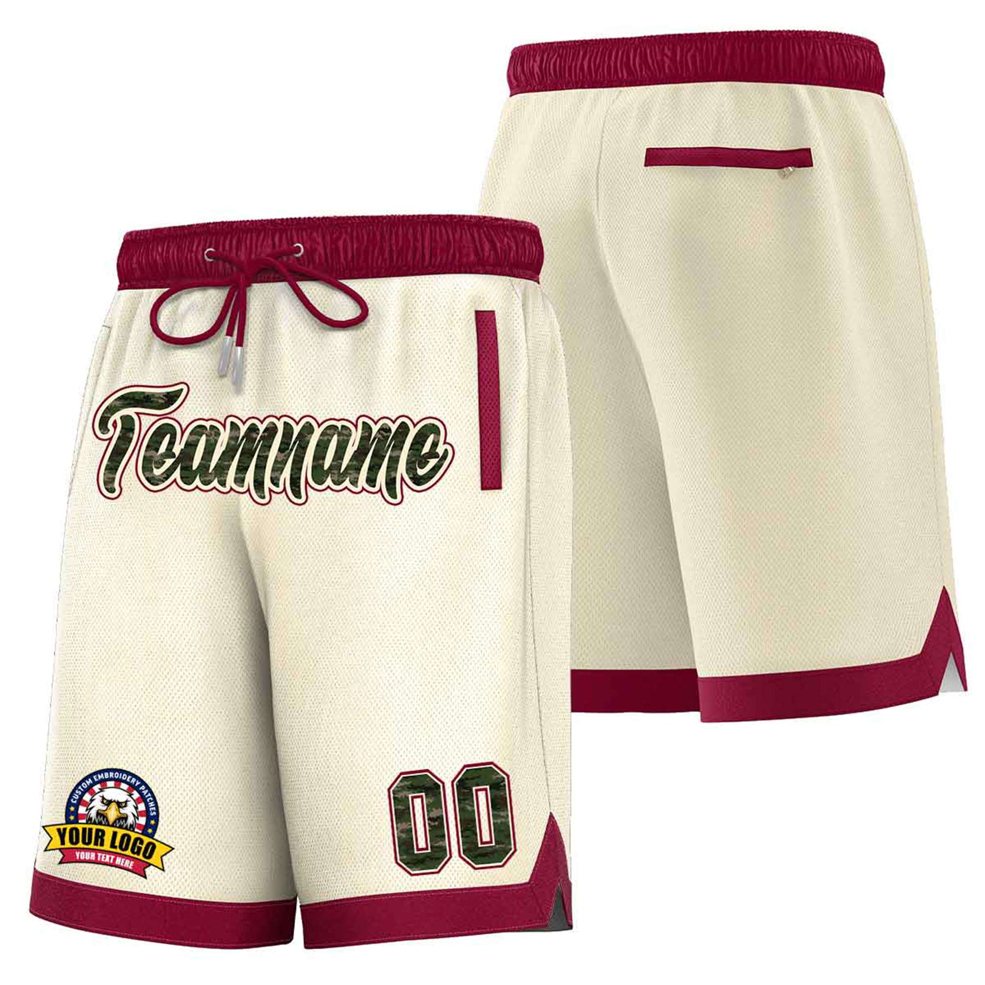 Custom Cream Maroon Personalized Basketball Shorts