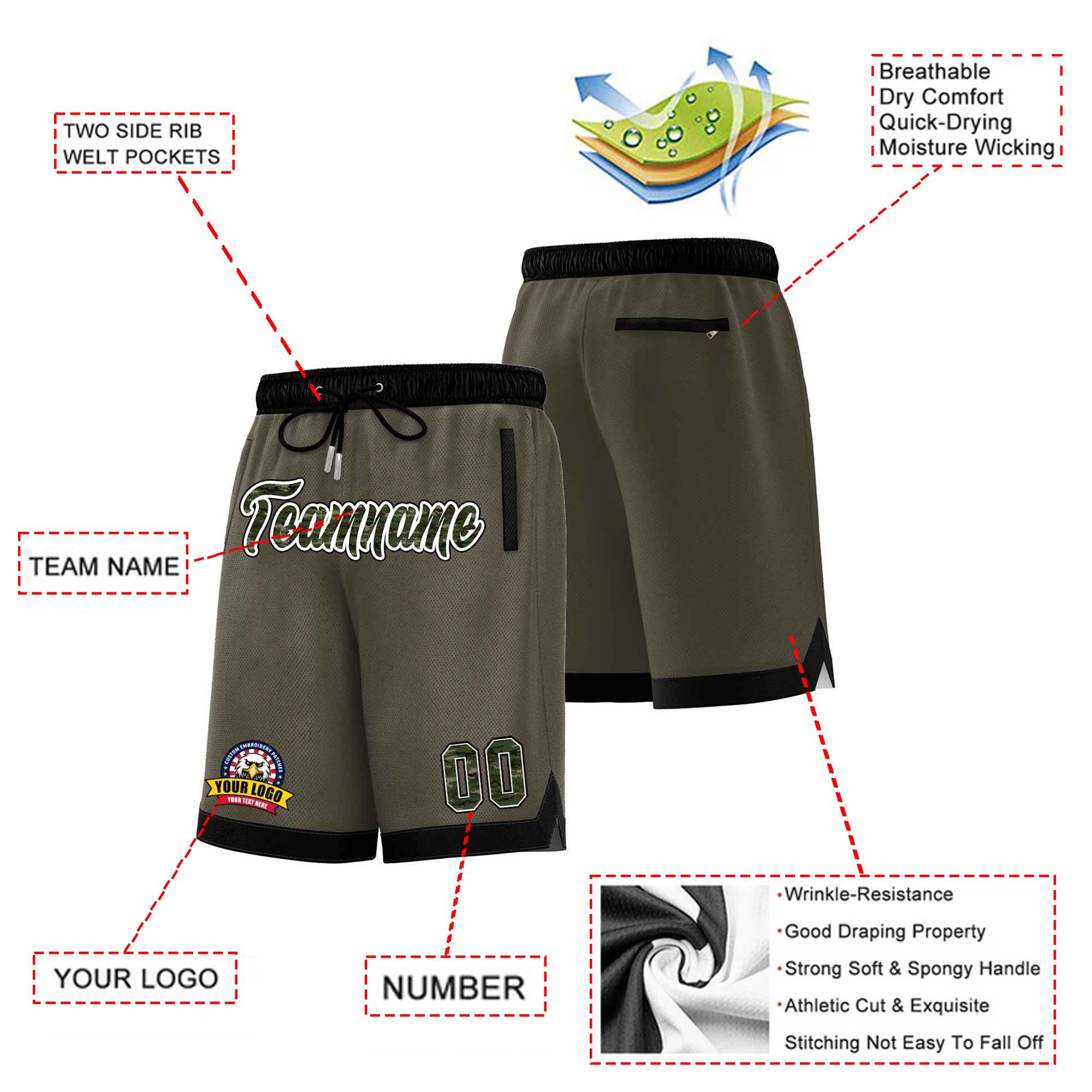 Custom Olive Black Personalized Basketball Shorts