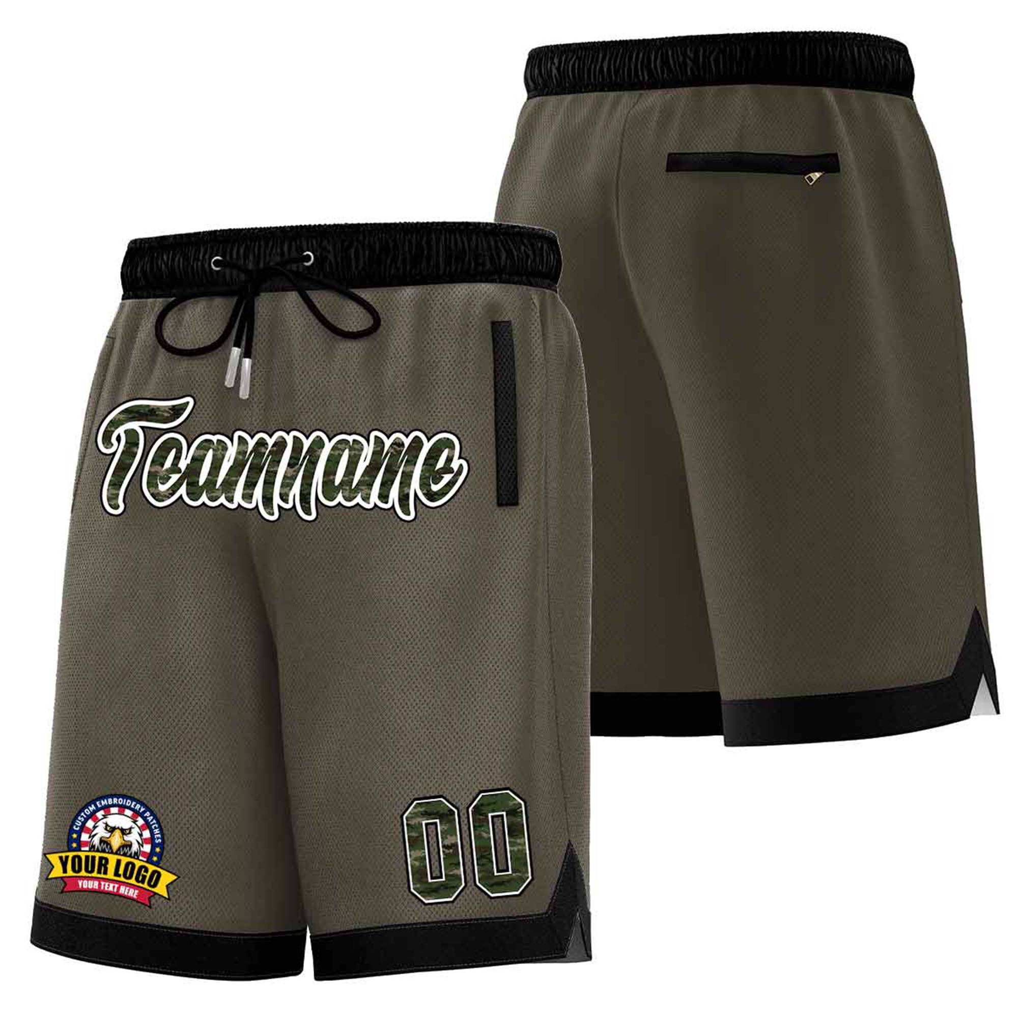 Custom Olive Black Personalized Basketball Shorts