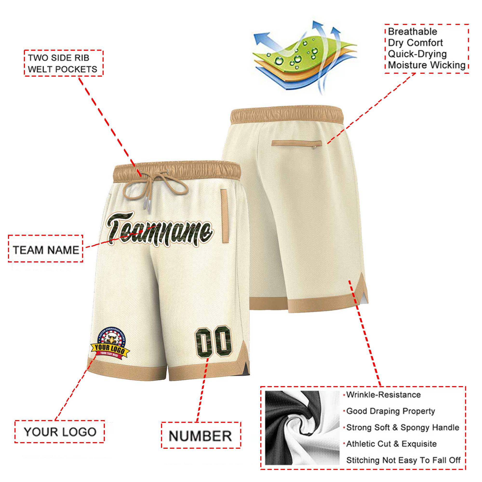 Custom Cream Khaki Personalized Basketball Shorts