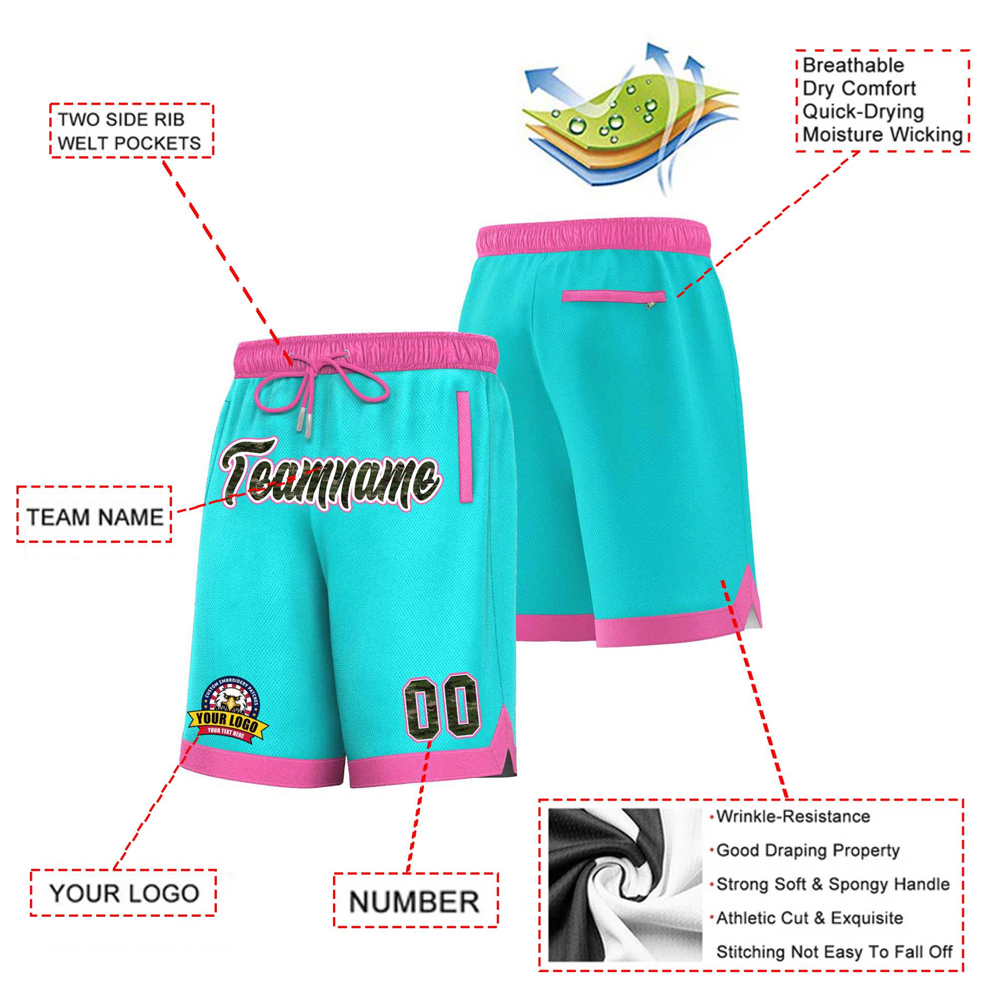 Custom Aqua Pink Personalized Basketball Shorts