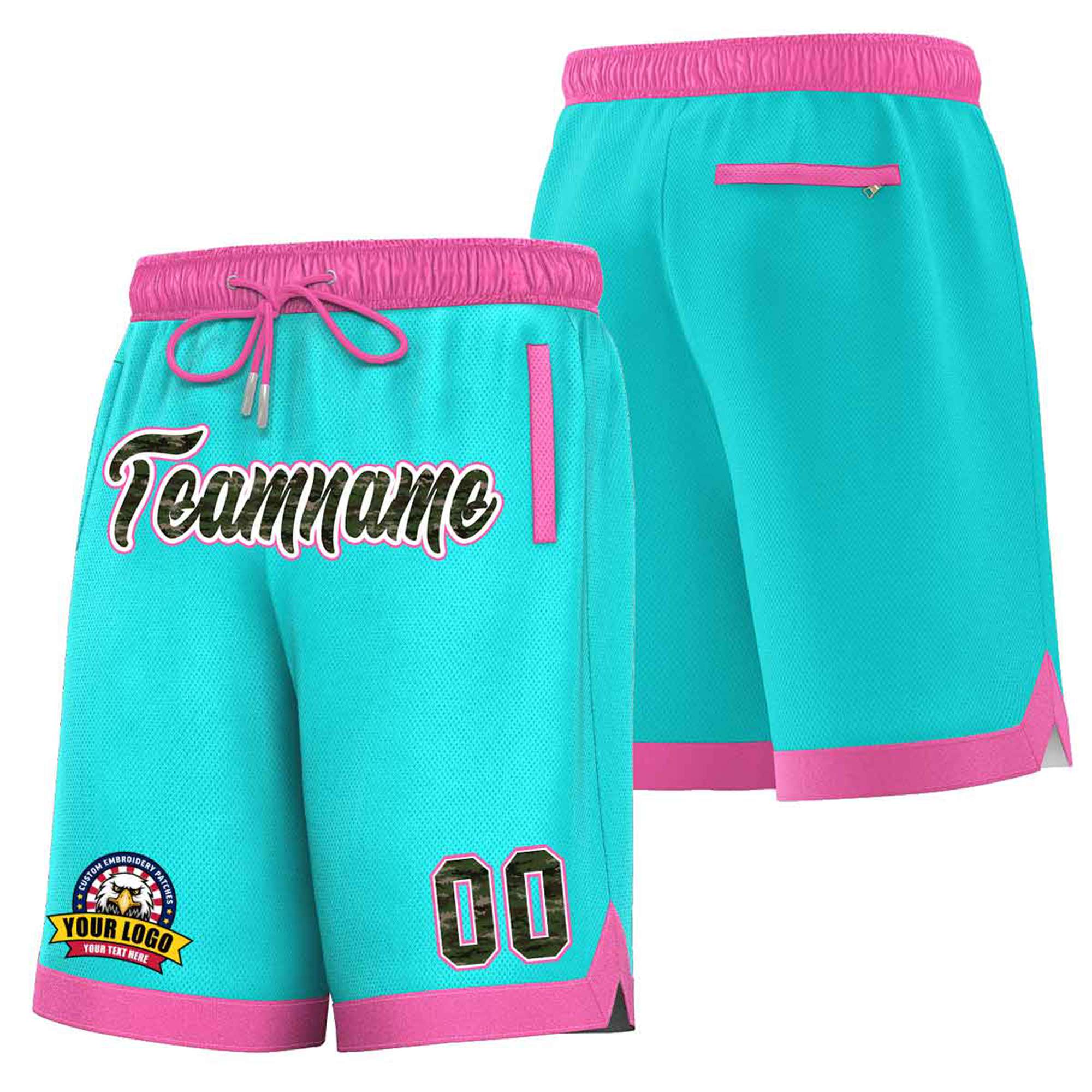 Custom Aqua Pink Personalized Basketball Shorts