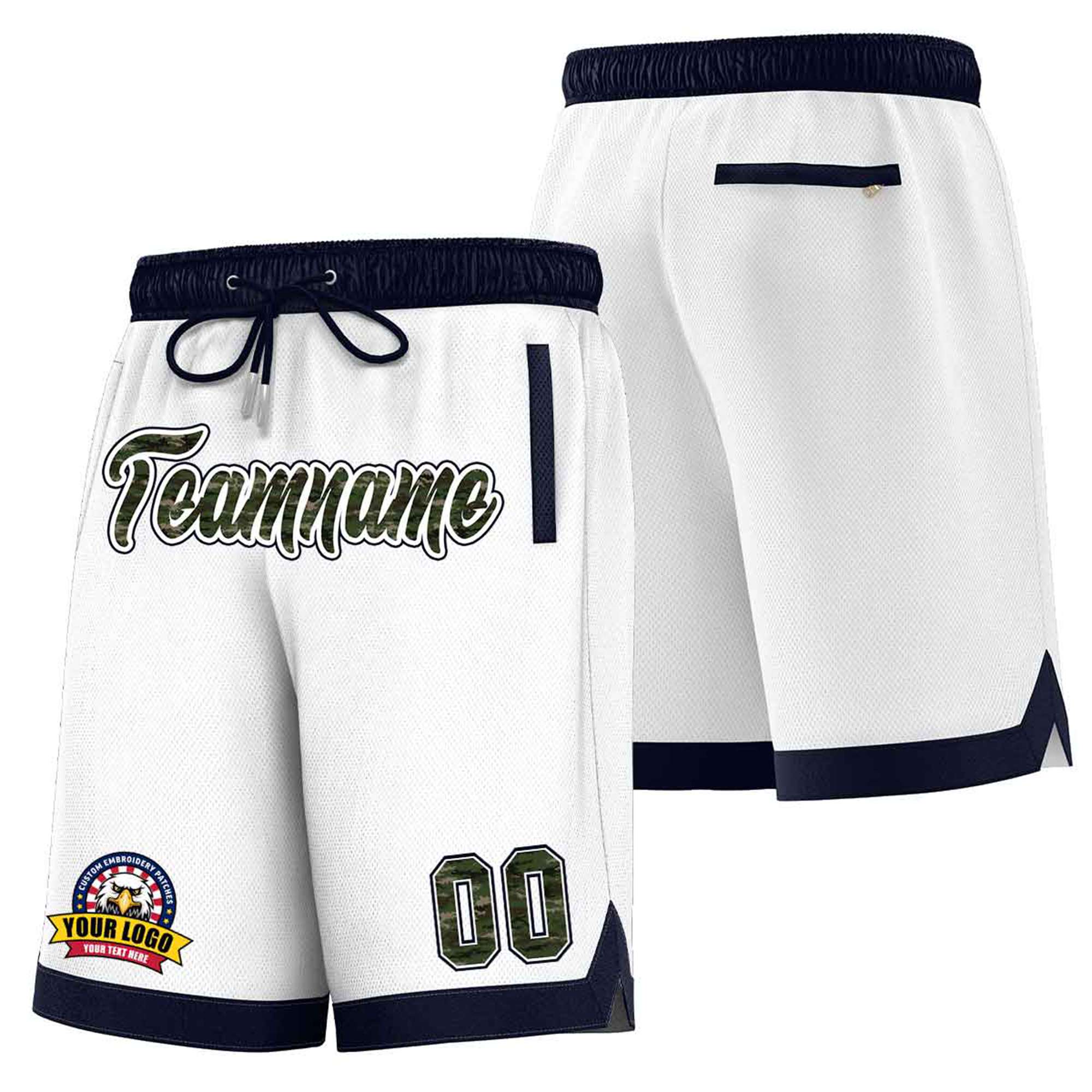 Custom White Navy Personalized Basketball Shorts