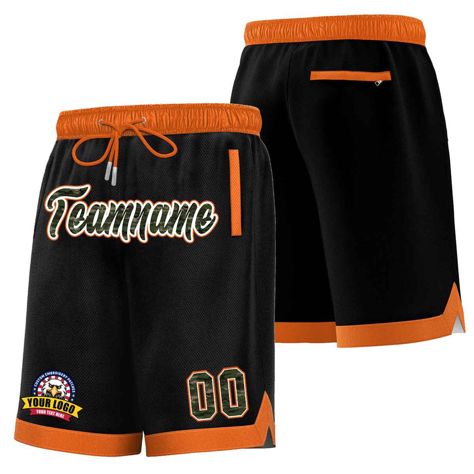 Custom Black Orange Personalized Basketball Shorts