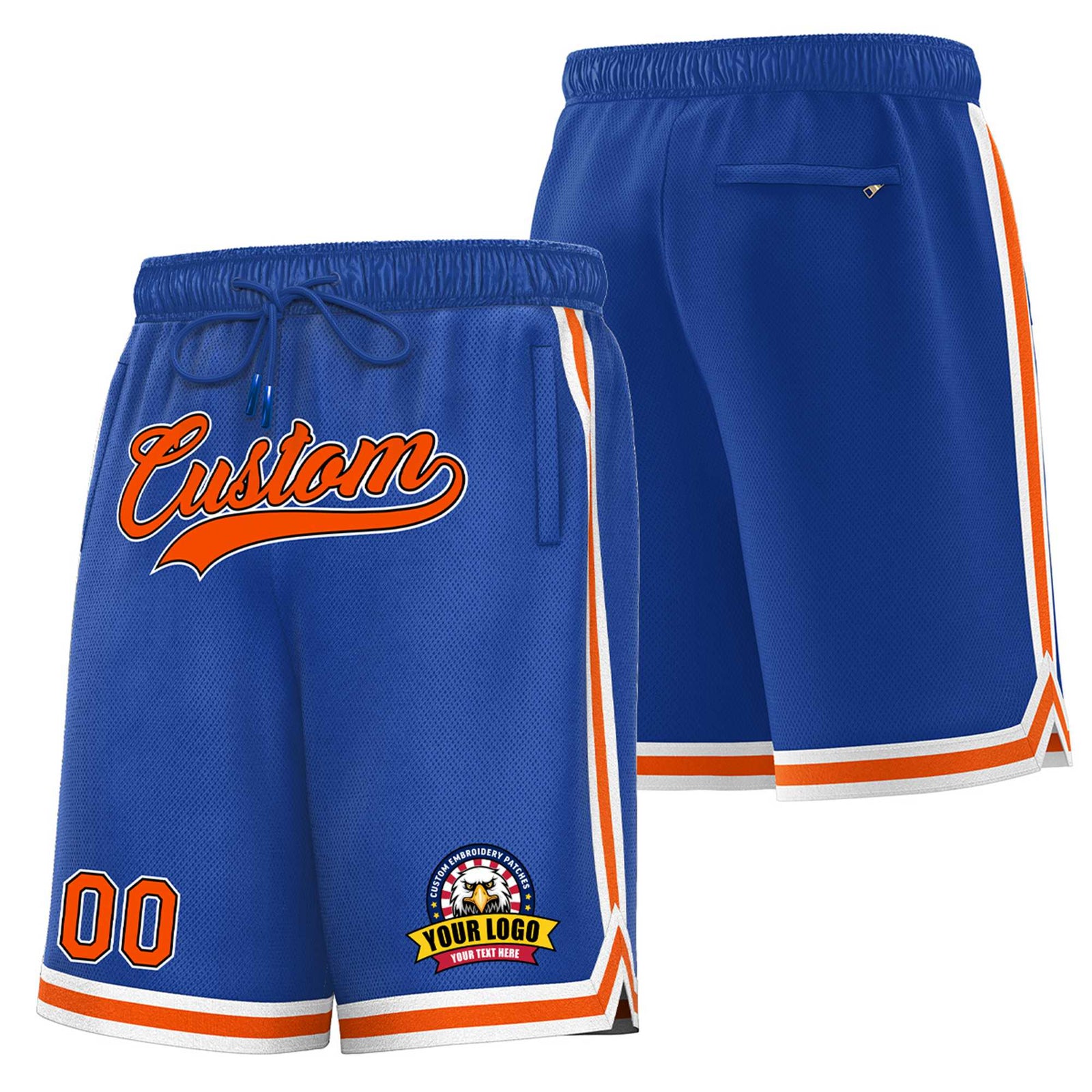 Custom Royal Blue Orange-White Sport Basketball Shorts