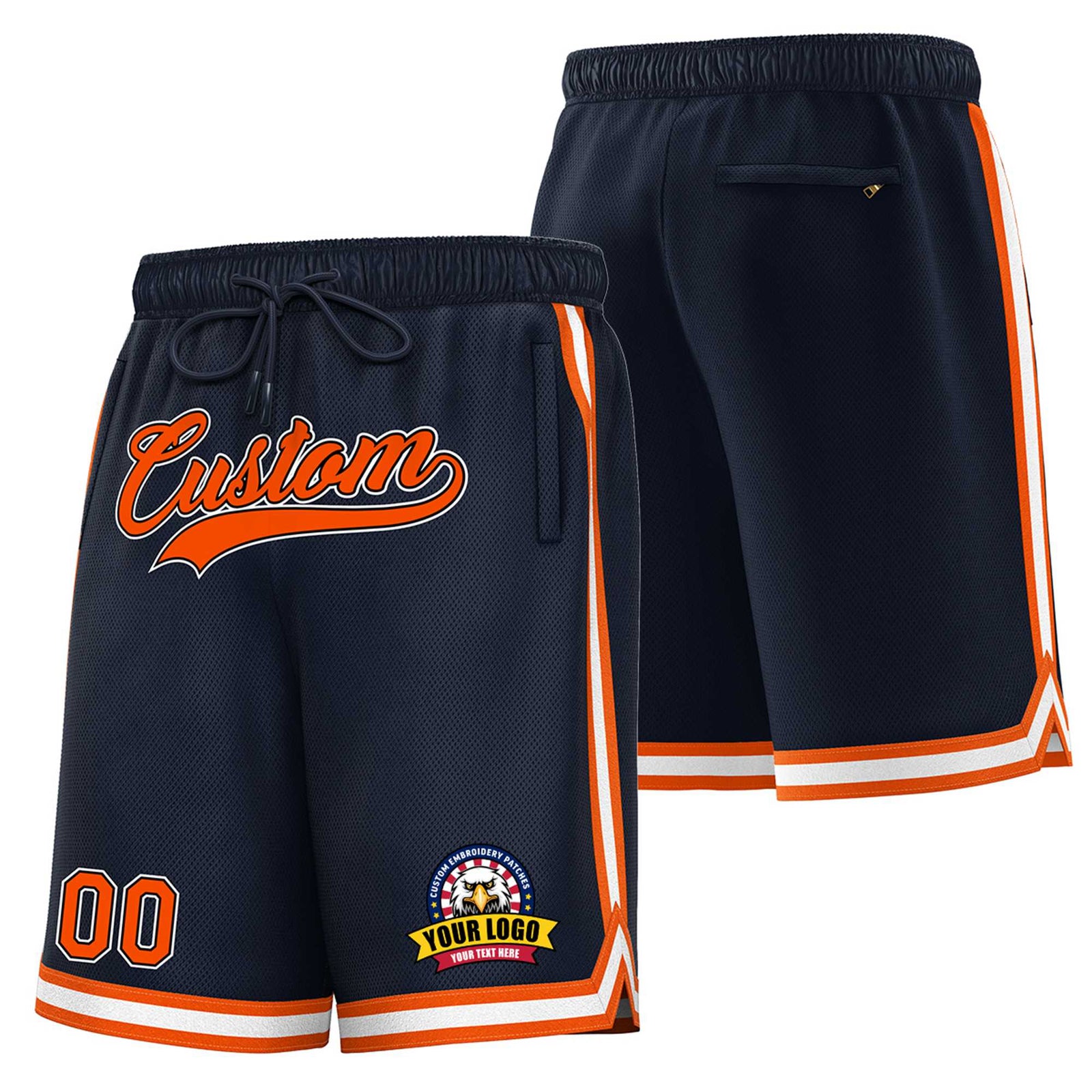 Custom Navy Orange-White Sport Basketball Shorts