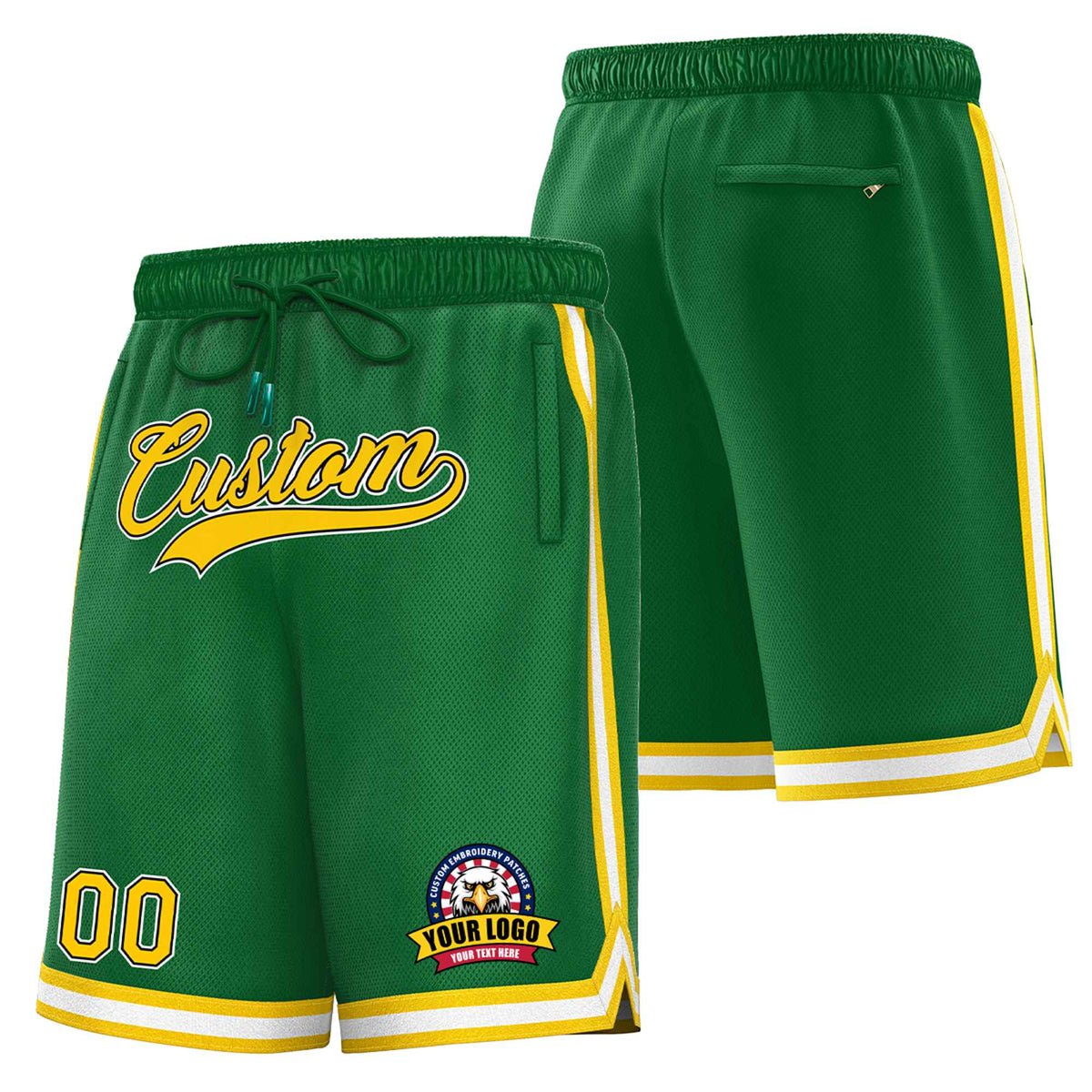 Custom Green Gold2-White Sport Basketball Shorts