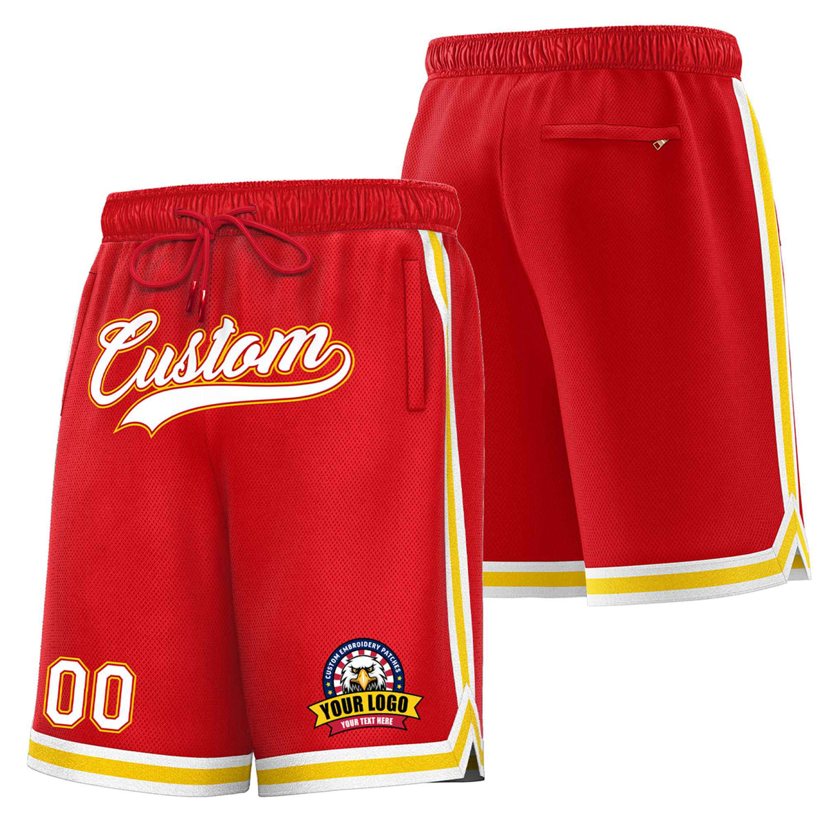 Custom Red Gold2-White Sport Basketball Shorts