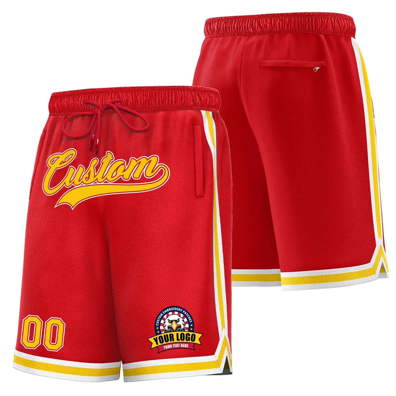 Custom Red Gold2-White Sport Basketball Shorts