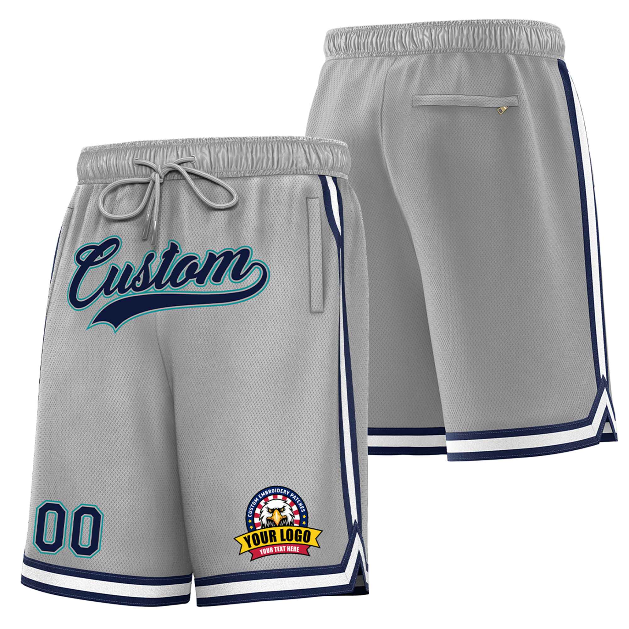 Custom Gray Navy-White Sport Basketball Shorts