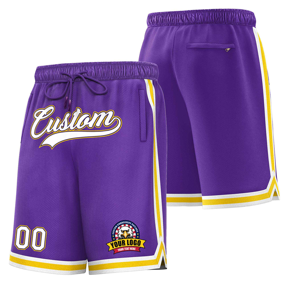 Custom Purple Gold-2 White Sport Basketball Shorts