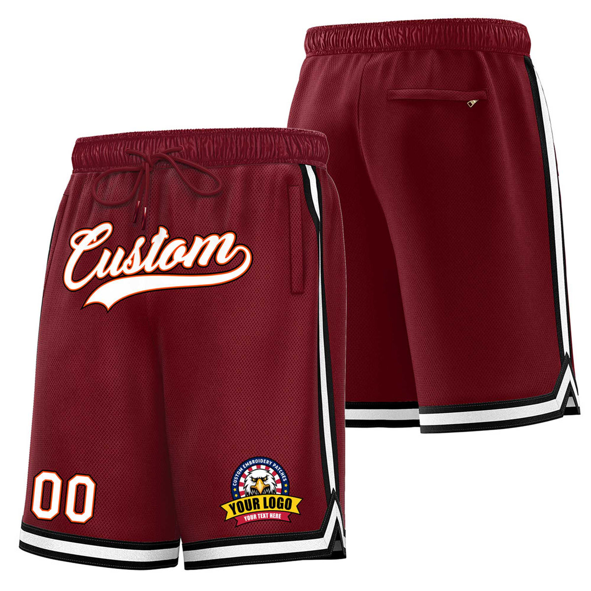 Custom Maroon Black-White Sport Basketball Shorts