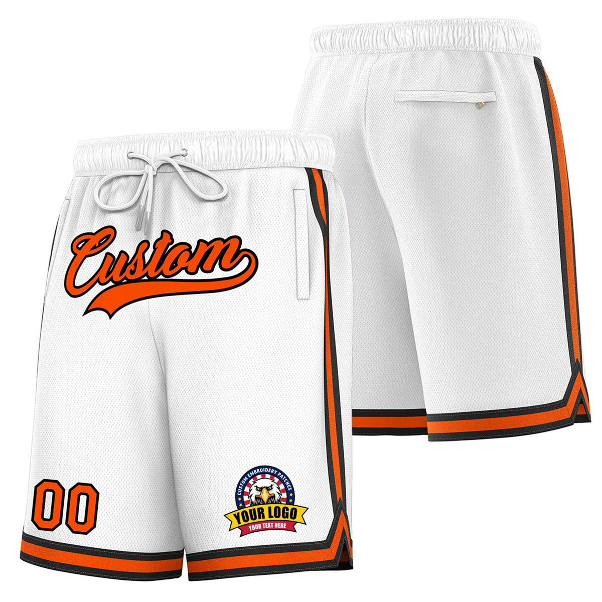 Custom White Orange-Black Sport Basketball Shorts