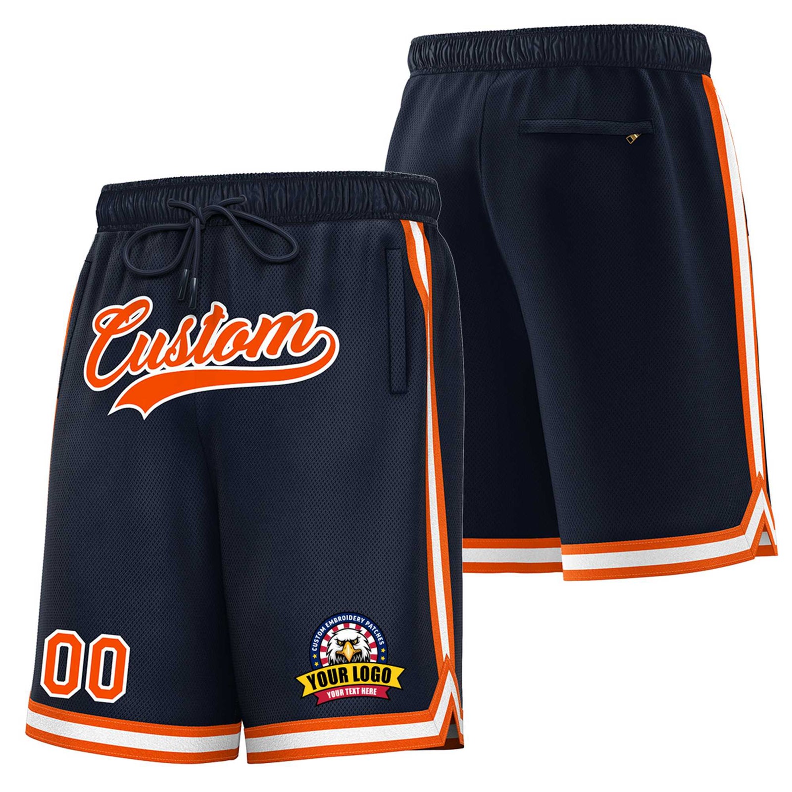 Custom Navy Orange-White Sport Basketball Shorts