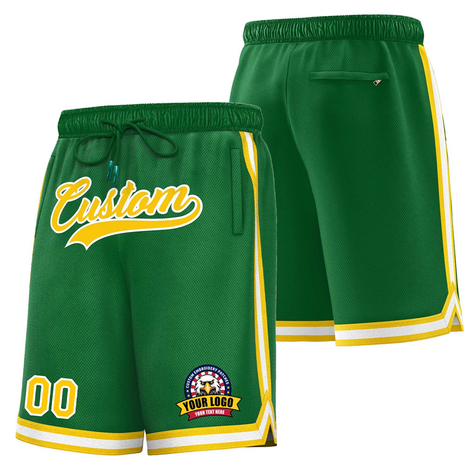 Custom Green Gold02-White Sport Basketball Shorts