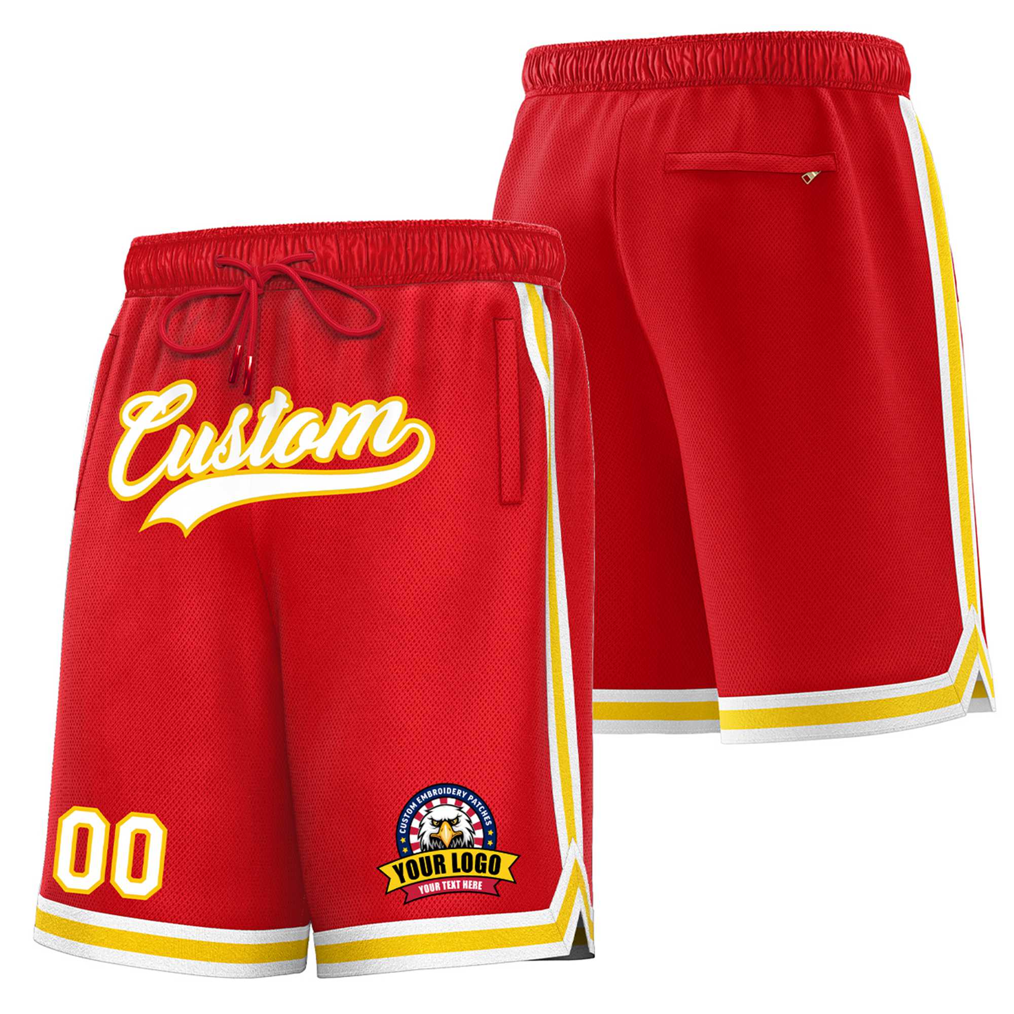 Custom Red Gold02-White Sport Basketball Shorts