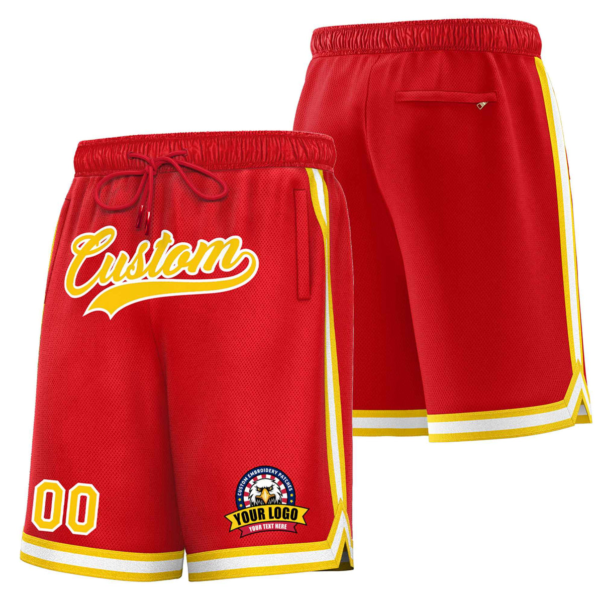 Custom Red Gold02-White Sport Basketball Shorts