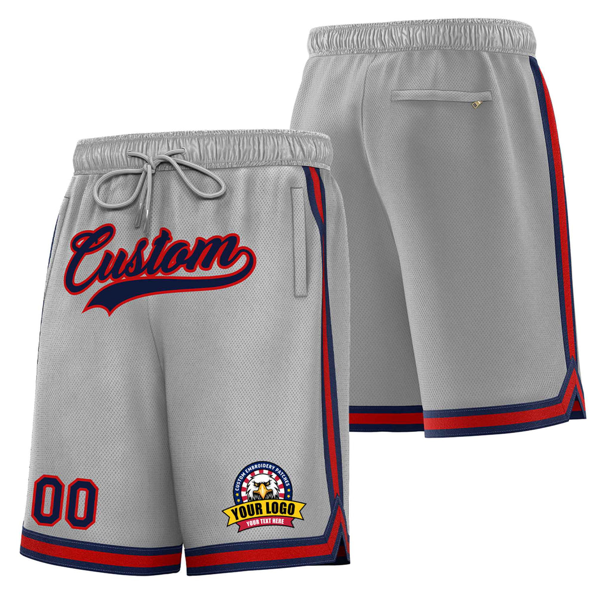 Custom Gray Navy-Red Sport Basketball Shorts