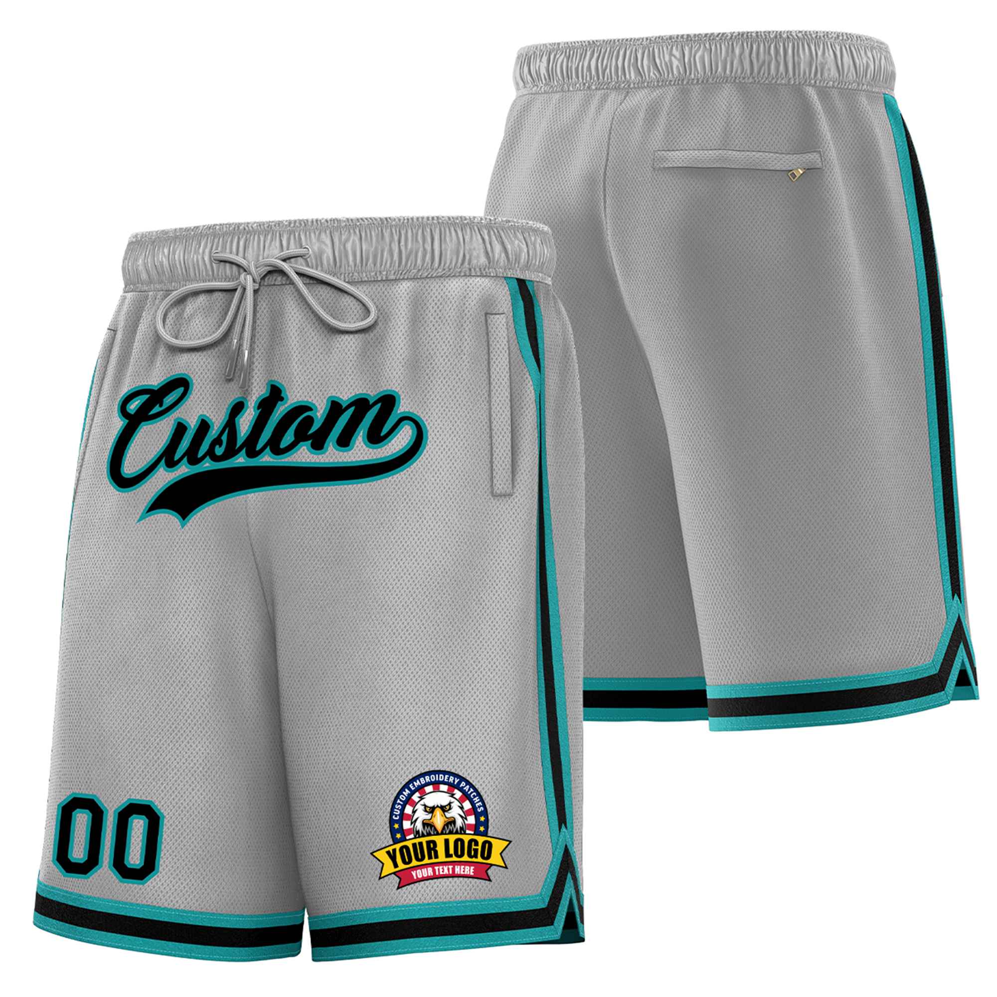 Custom Gray Aqua-Black Sport Basketball Shorts