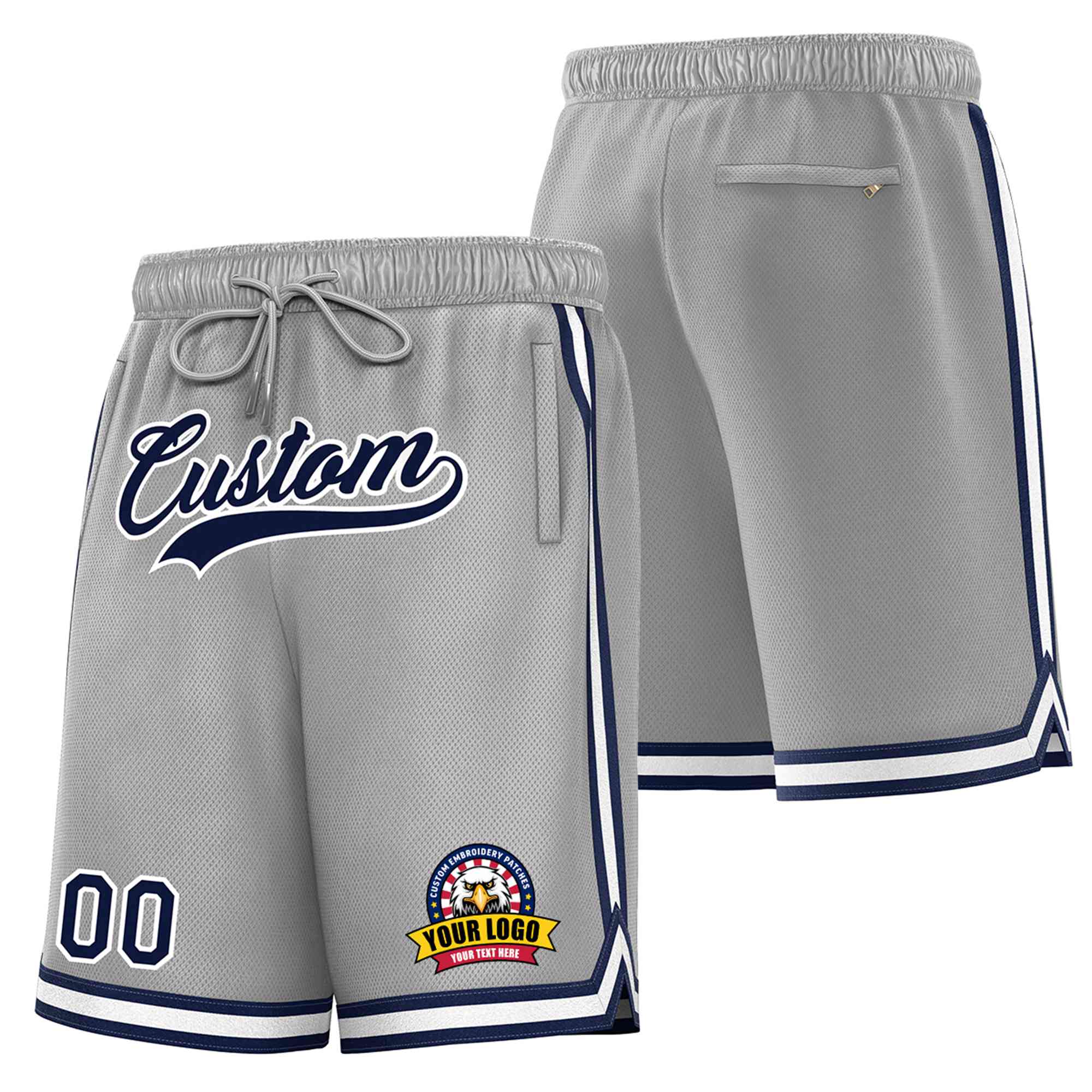 Custom Gray Navy-White Sport Basketball Shorts