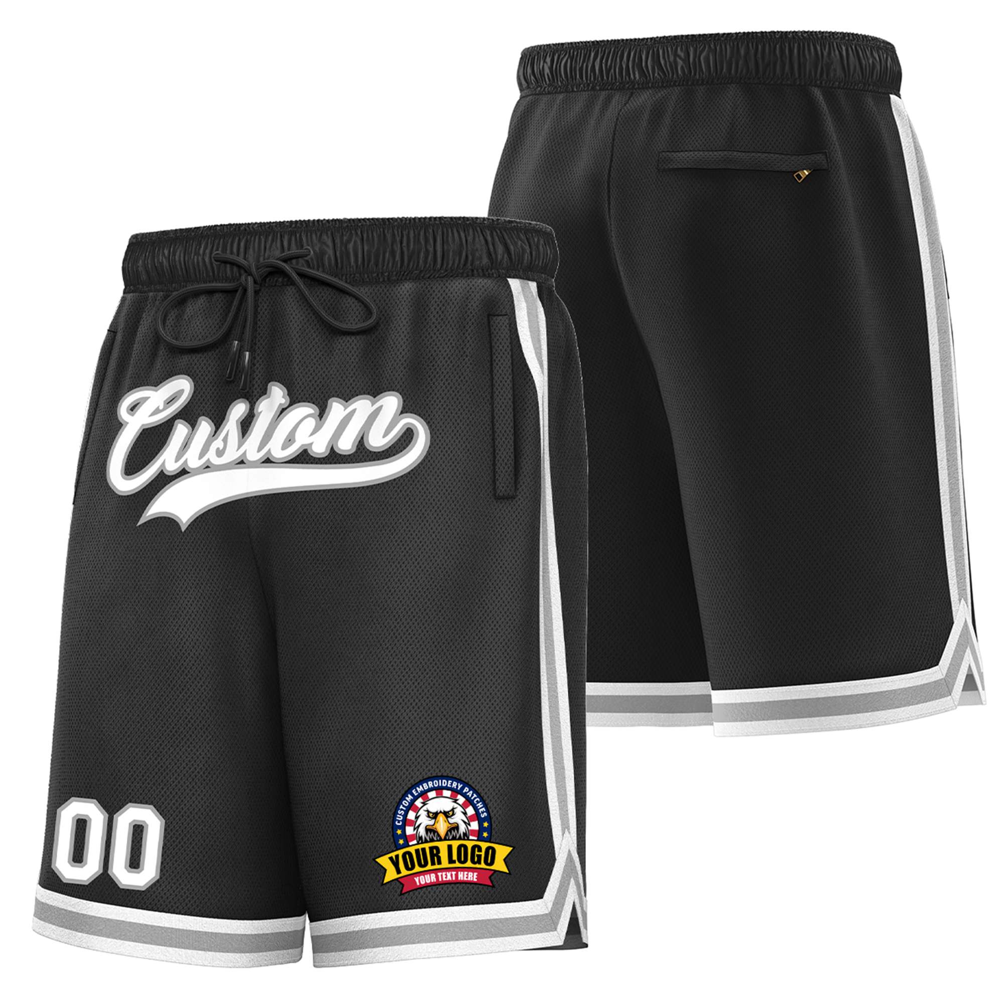 Custom Black Gray-White Sport Basketball Shorts