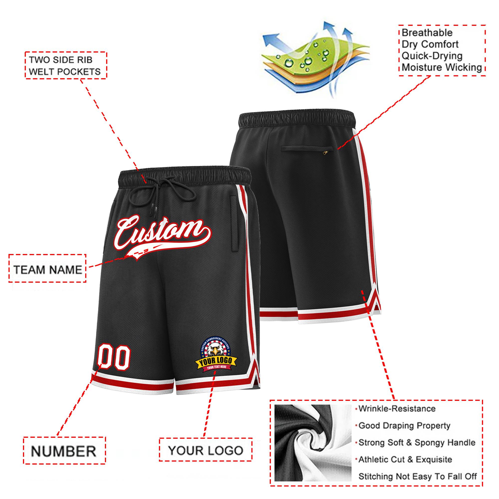 Custom Black Red-White Sport Basketball Shorts