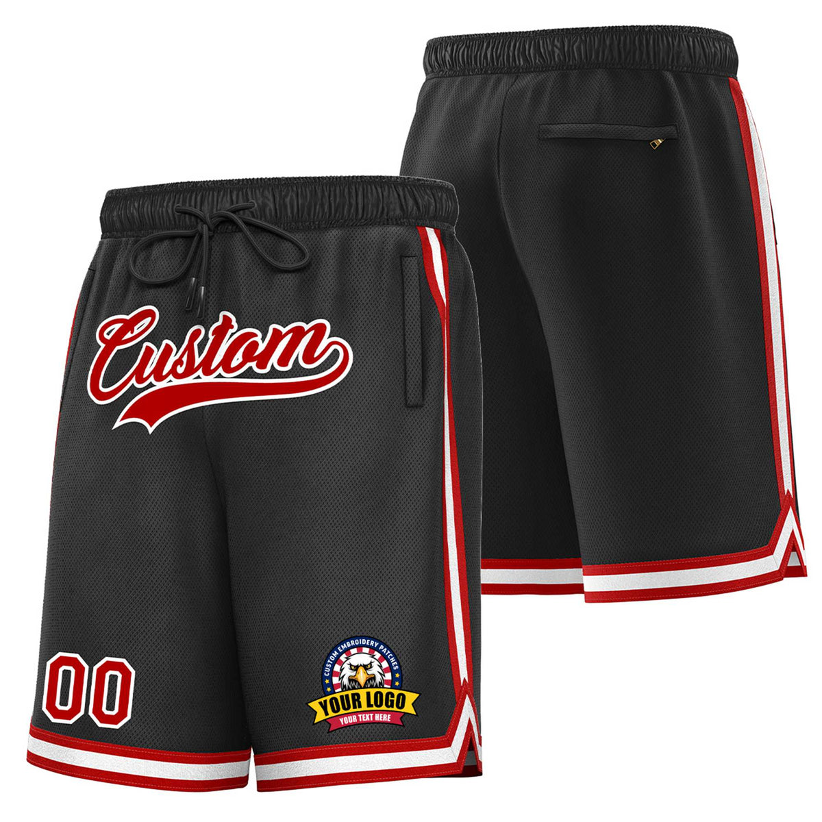 Custom Black Red-White Sport Basketball Shorts