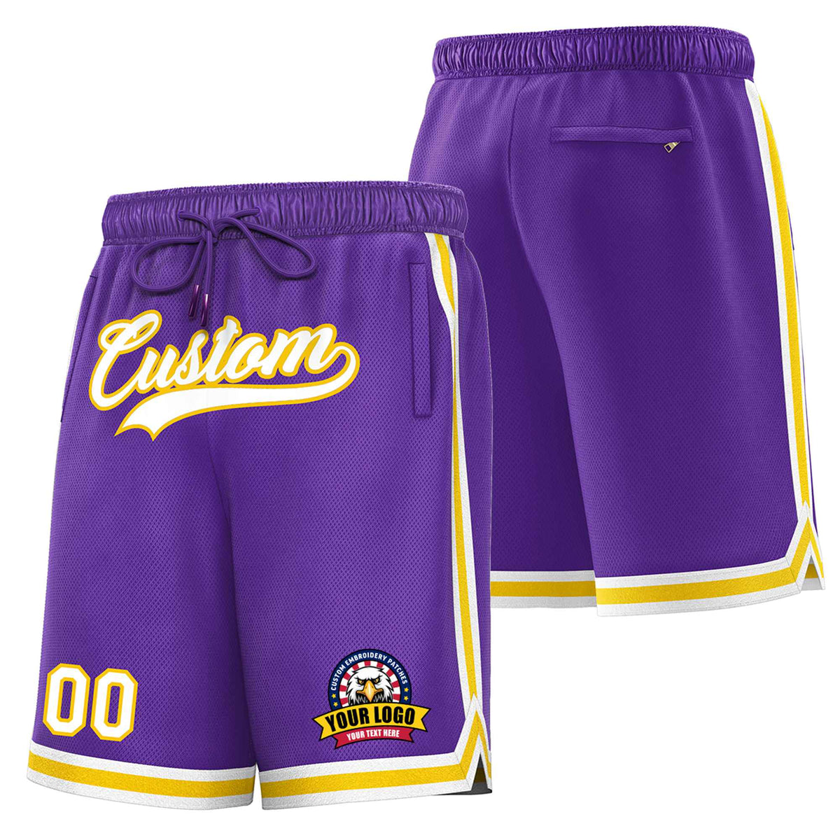 Custom Purple Gold02-White Sport Basketball Shorts