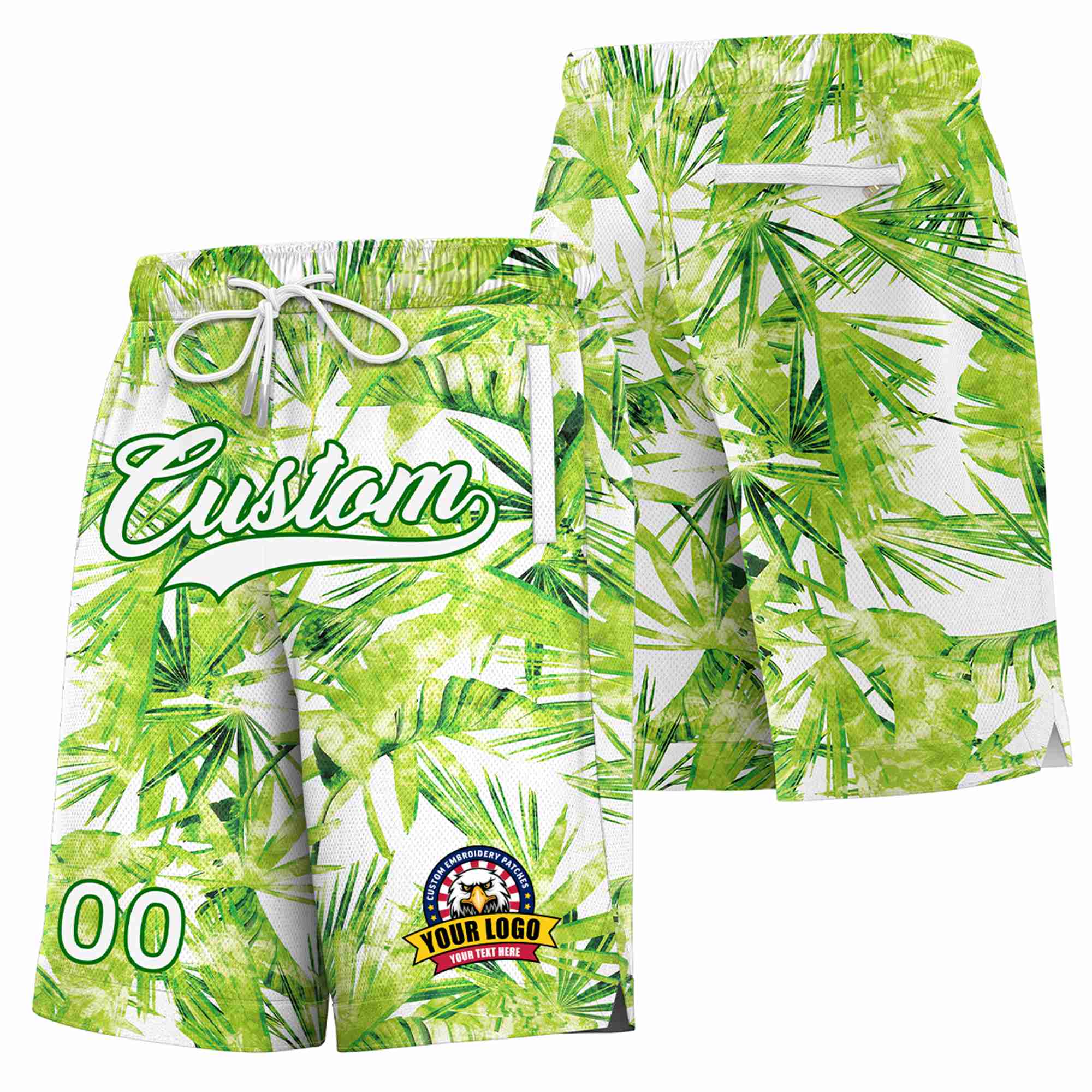 Custom Neon Green-White Beach Fashion Authentic Basketball Shorts