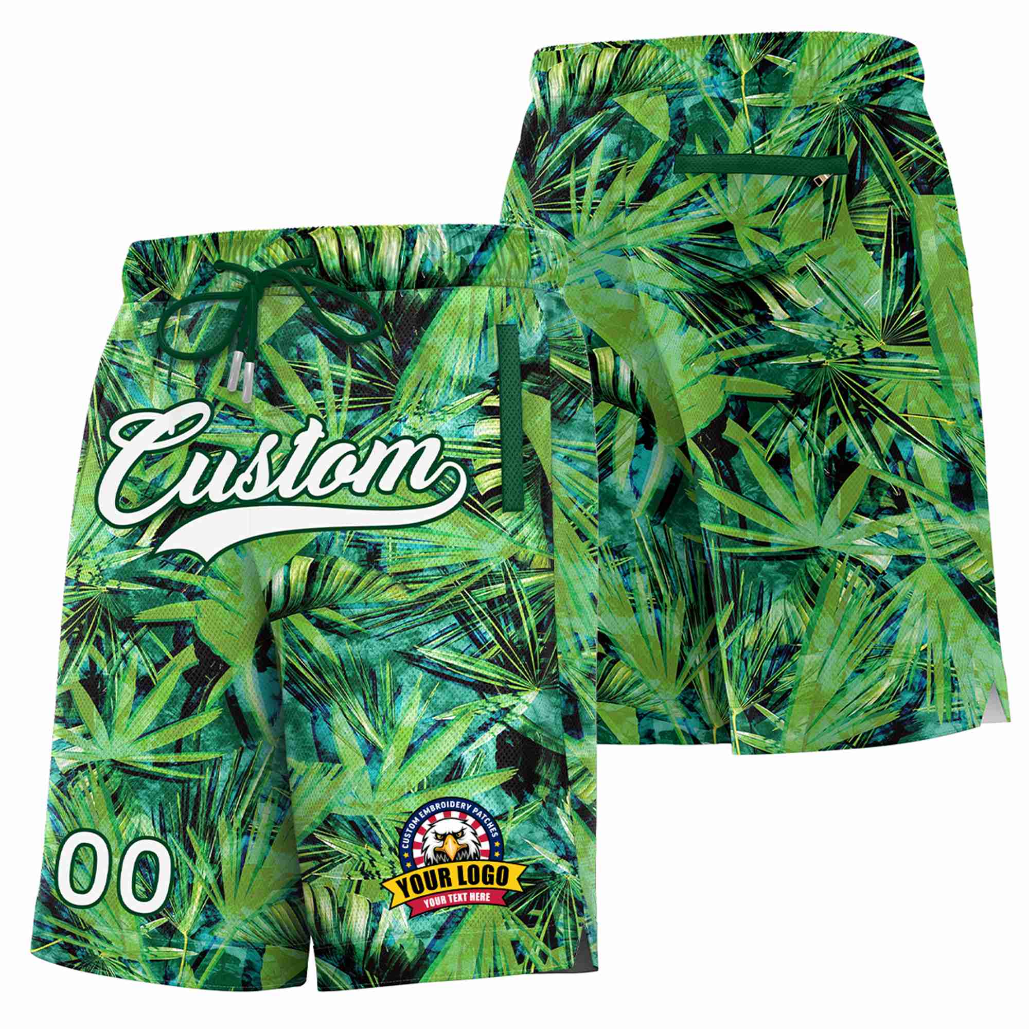 Custom Kelly Green-White Beach Fashion Authentic Basketball Shorts