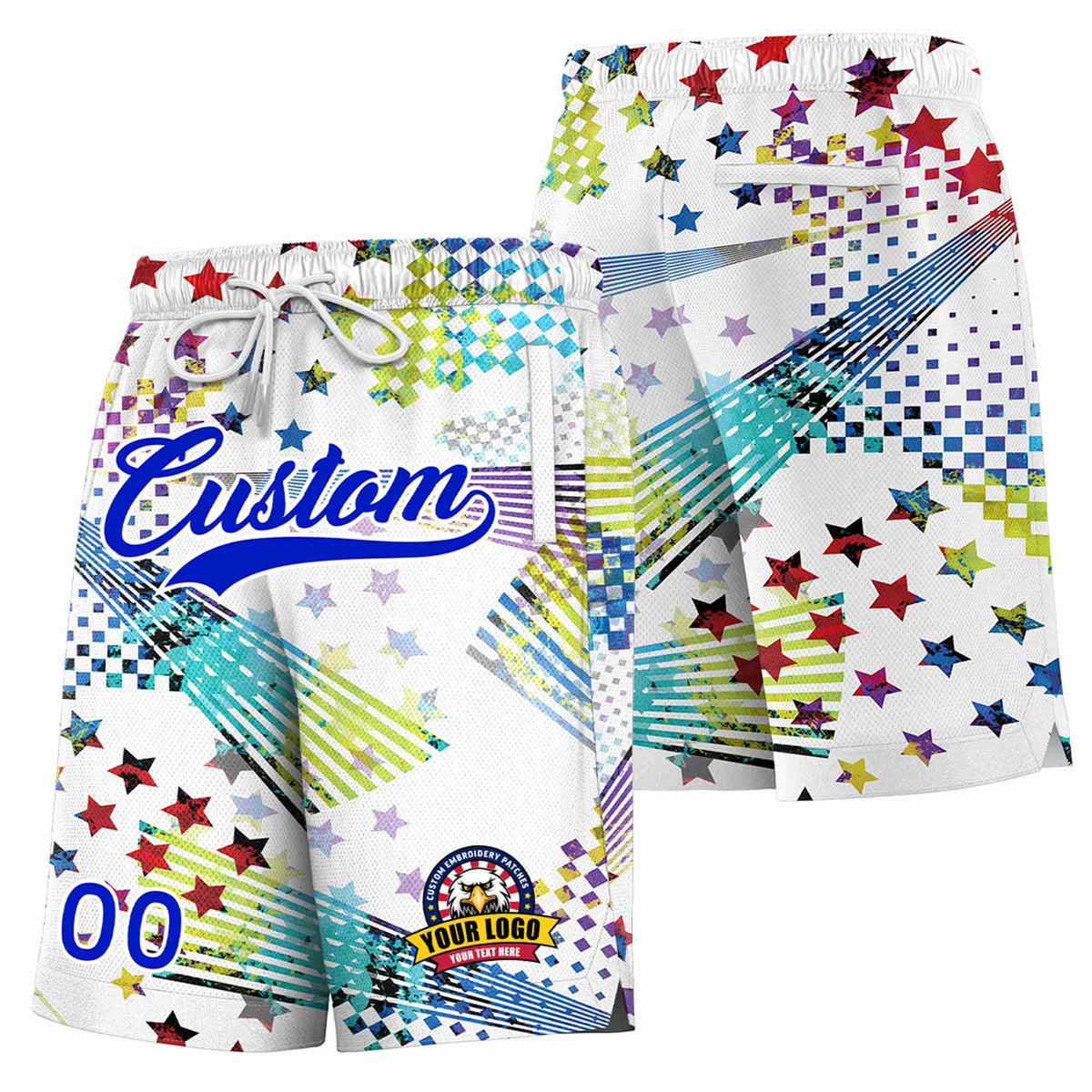 Custom White-Royal Blue Beach Fashion Authentic Basketball Shorts