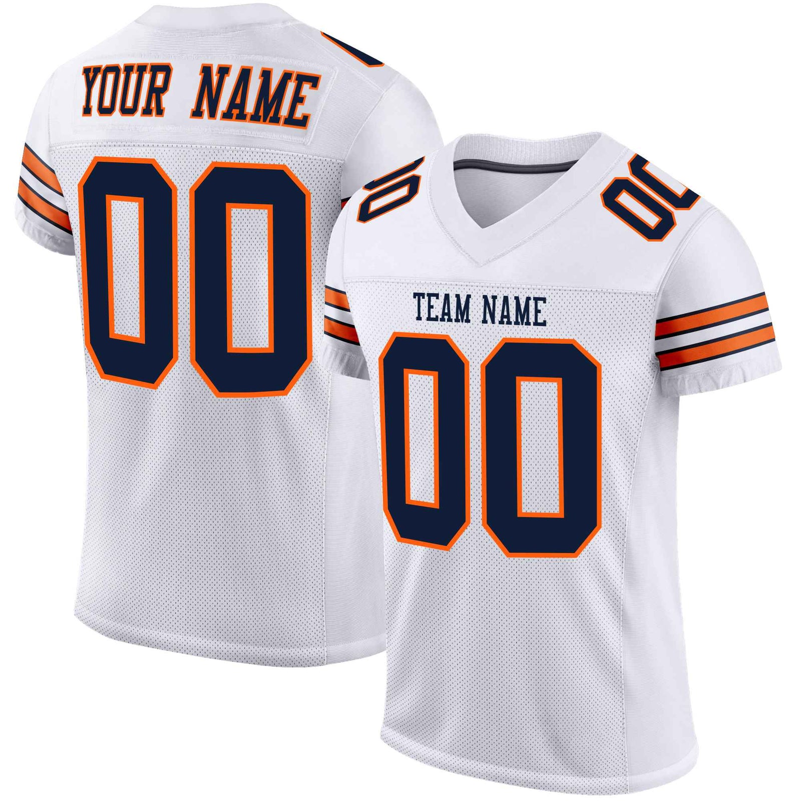 Custom White Navy-Orange Mesh Authentic Football Jersey