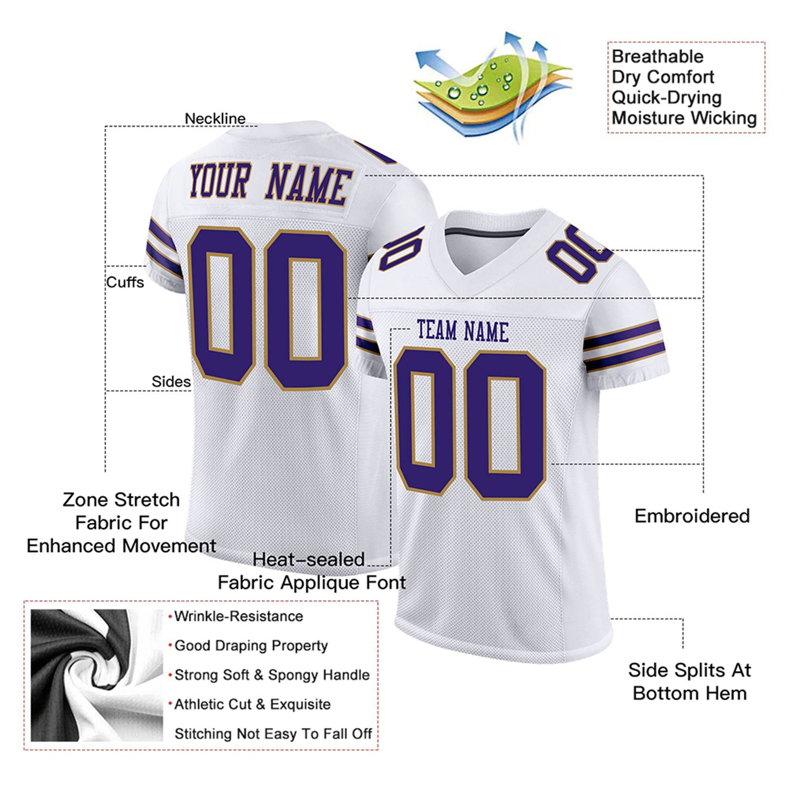 Custom White Purple Mesh Authentic Football Jersey