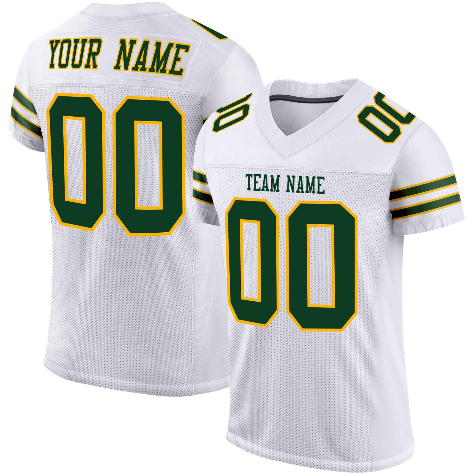 Custom White Green-Gold Mesh Authentic Football Jersey