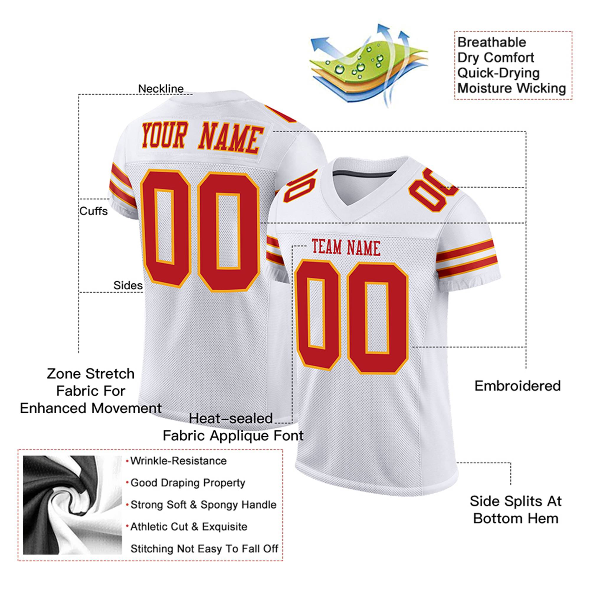 Custom White Orange-Yellow Mesh Authentic Football Jersey