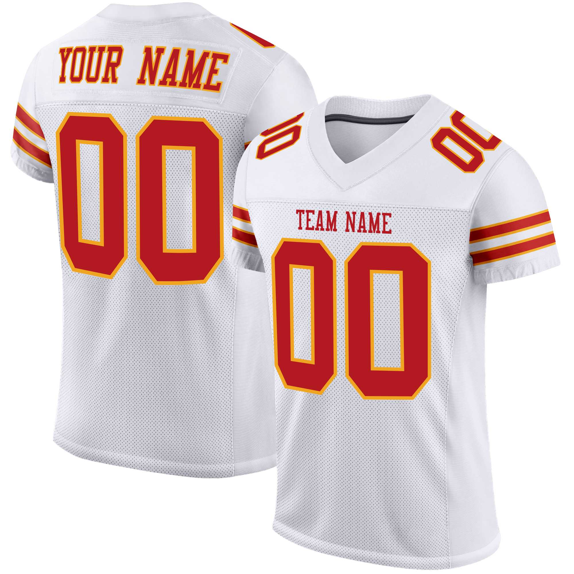 Custom White Orange-Yellow Mesh Authentic Football Jersey