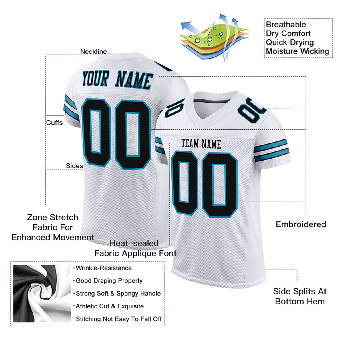 Custom White Black-Blue Mesh Authentic Football Jersey