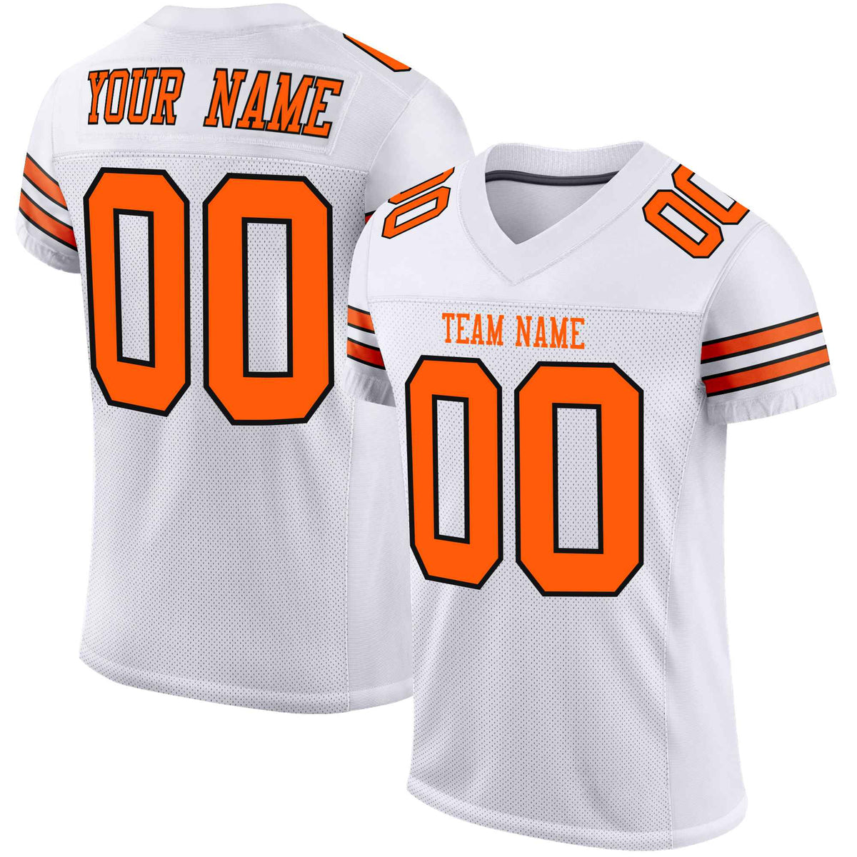 Custom White Orange-Black Mesh Authentic Football Jersey