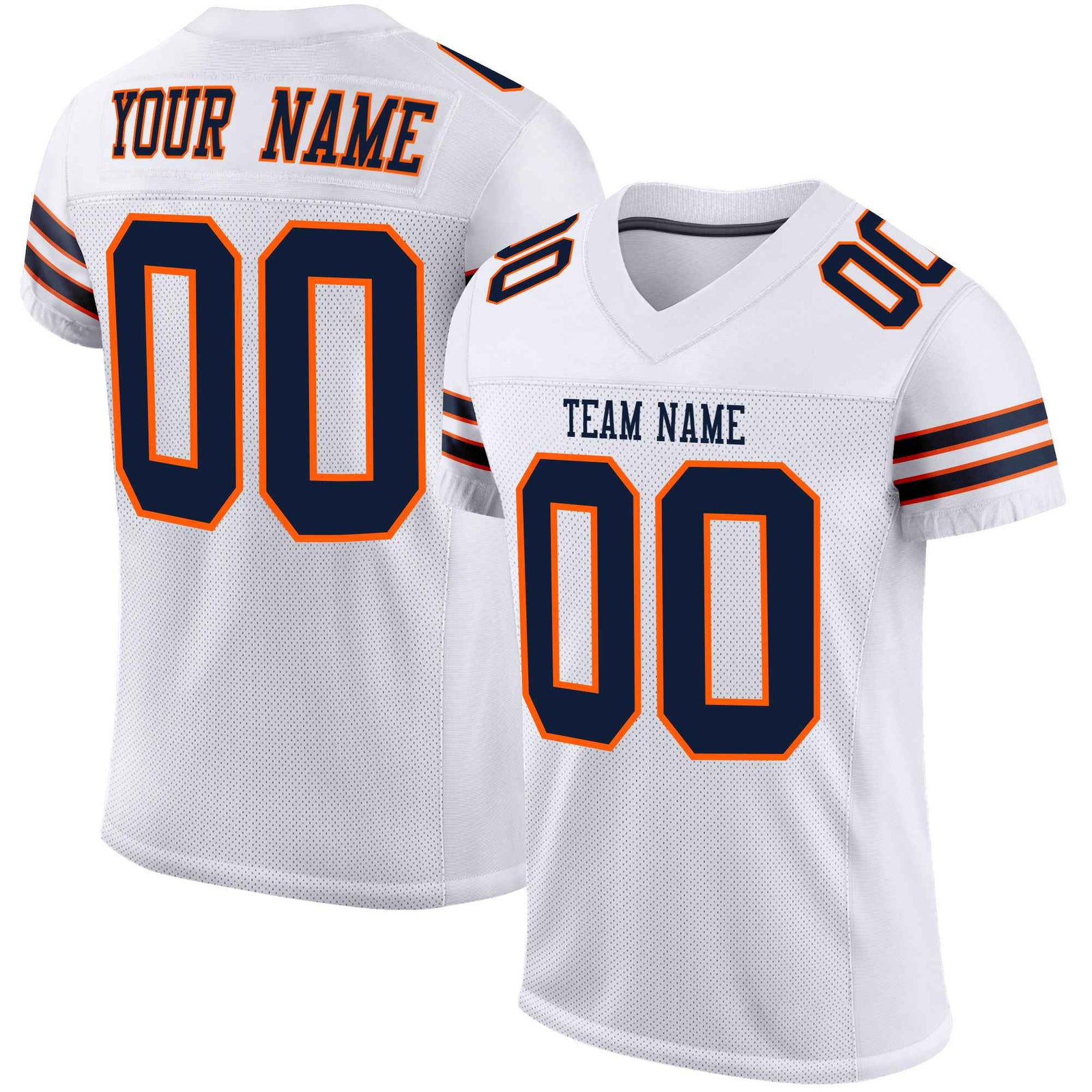 Custom White Navy-Orange Mesh Authentic Football Jersey