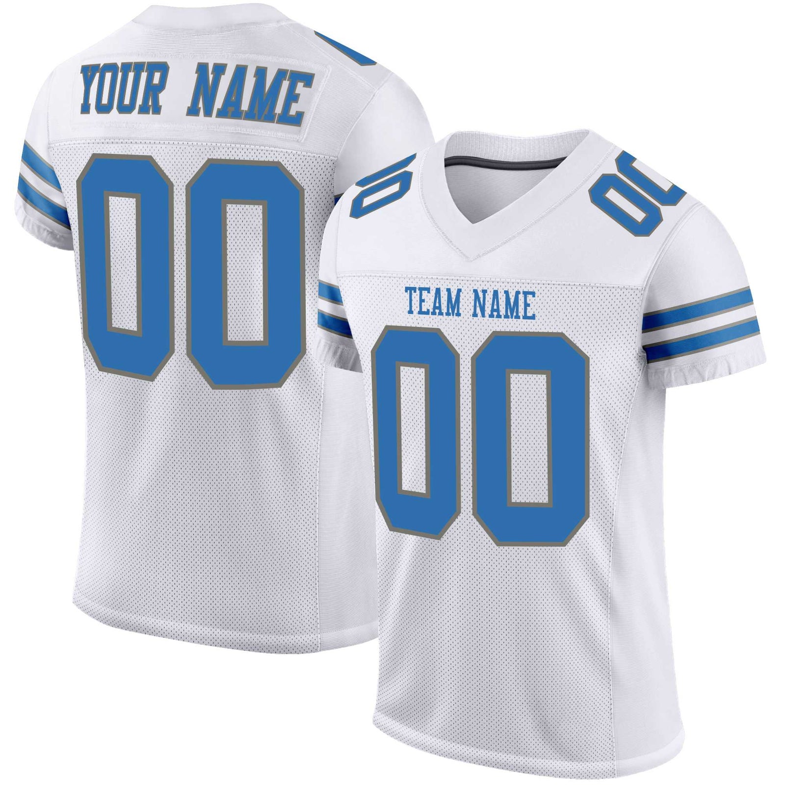 Custom White Light-Blue Gray Mesh Authentic Football Jersey