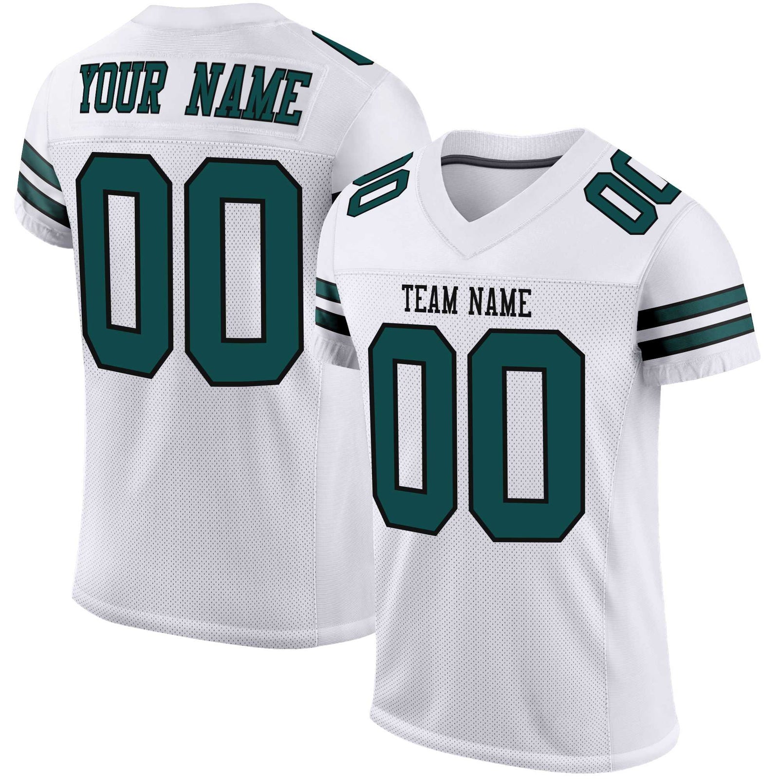 Custom White Midnight-Green Black Mesh Authentic Football Jersey