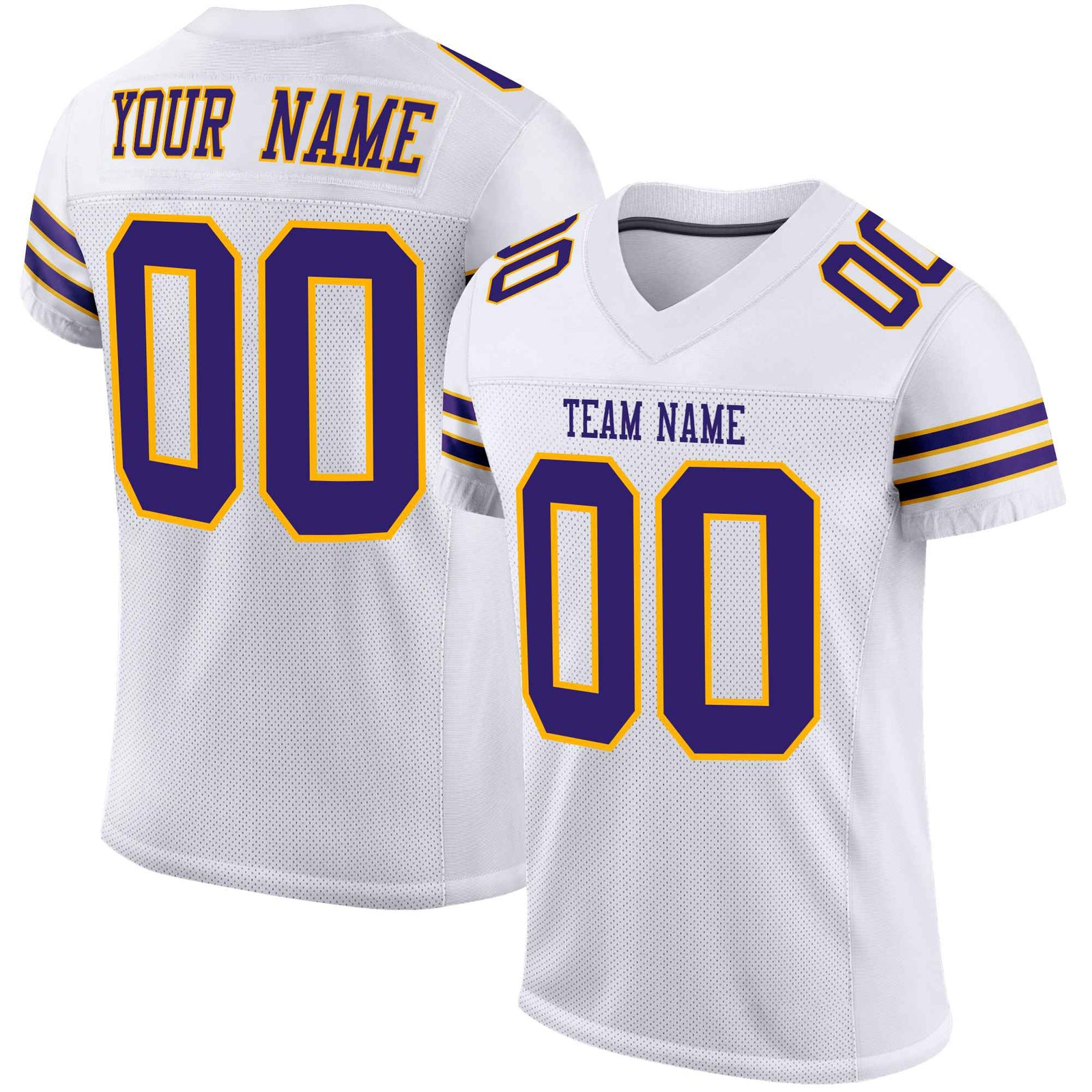Custom White Purple-Yellow Mesh Authentic Football Jersey
