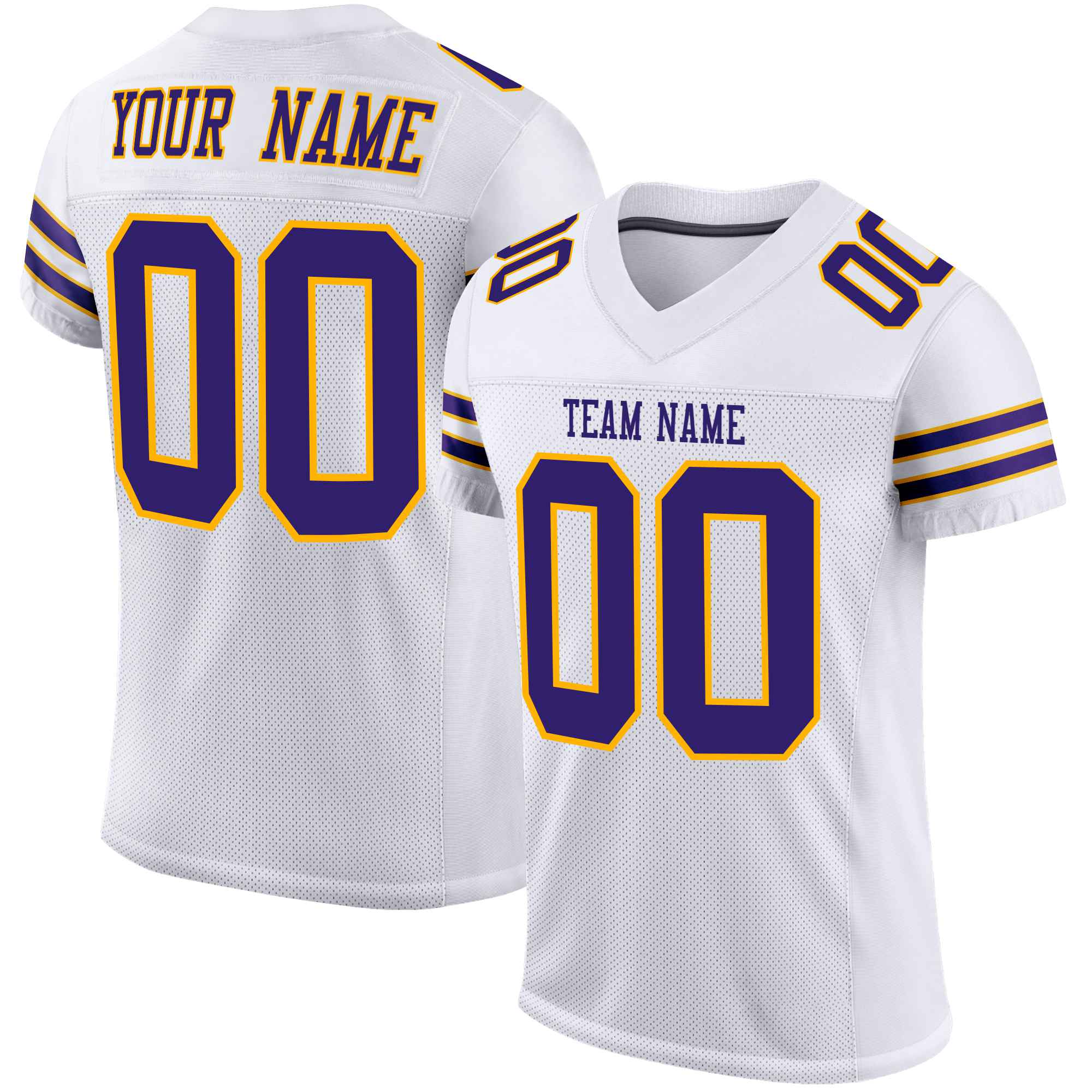 Custom White Purple-Yellow Mesh Authentic Football Jersey