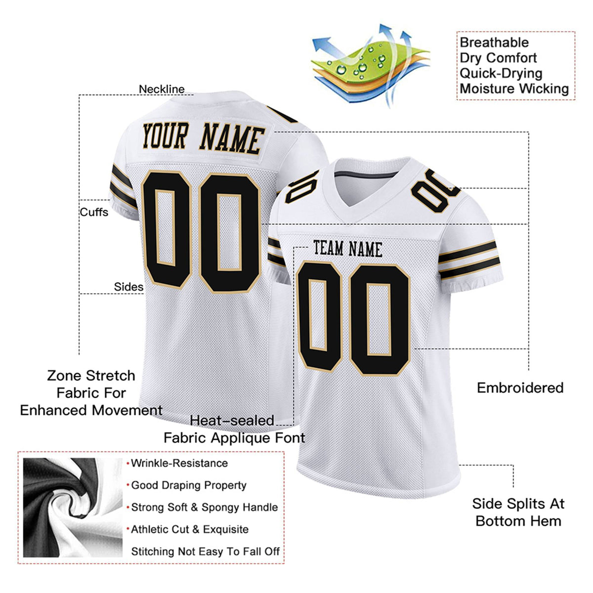 Custom White Black Mesh Authentic Football Jersey