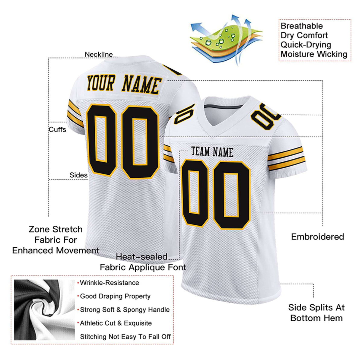 Custom White Black-Yellow Mesh Authentic Football Jersey
