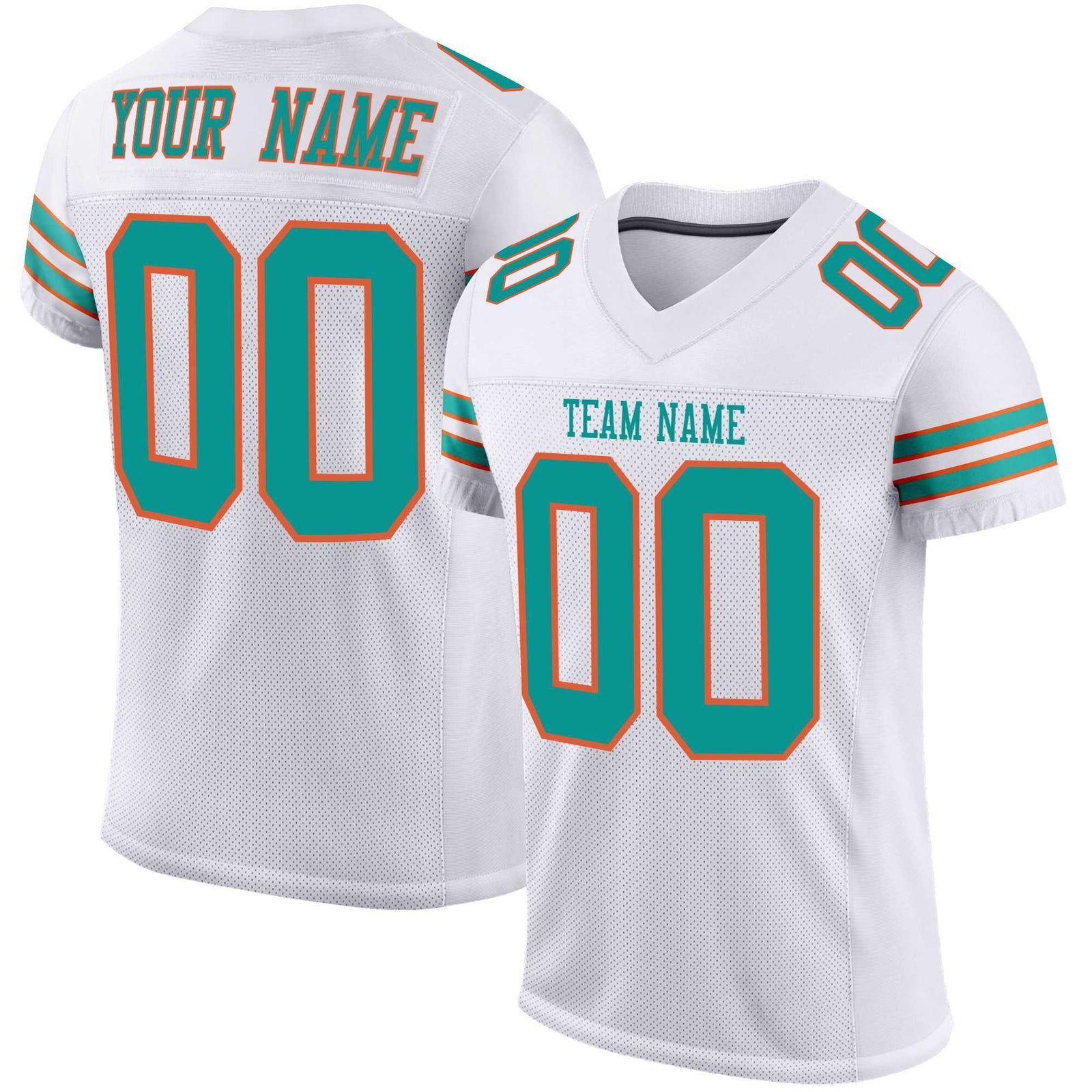 Custom White Aqua-Orange Mesh Authentic Football Jersey