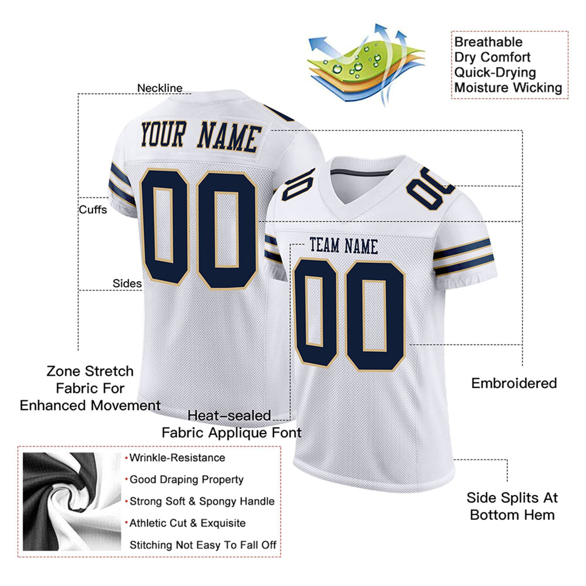 Custom White Black Mesh Authentic Football Jersey