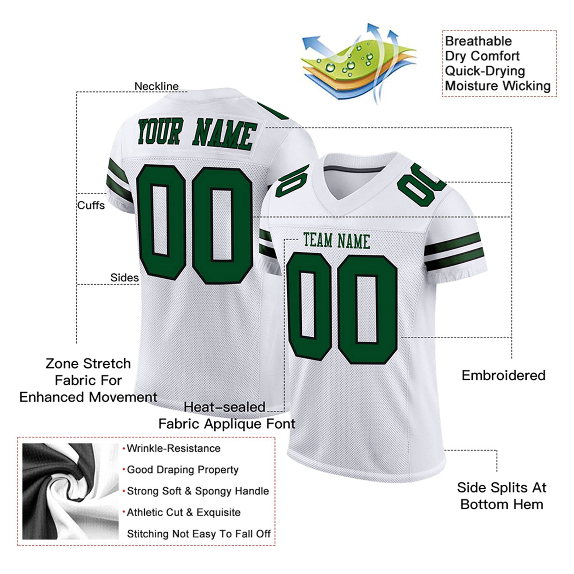 Custom White Green-Black Mesh Authentic Football Jersey